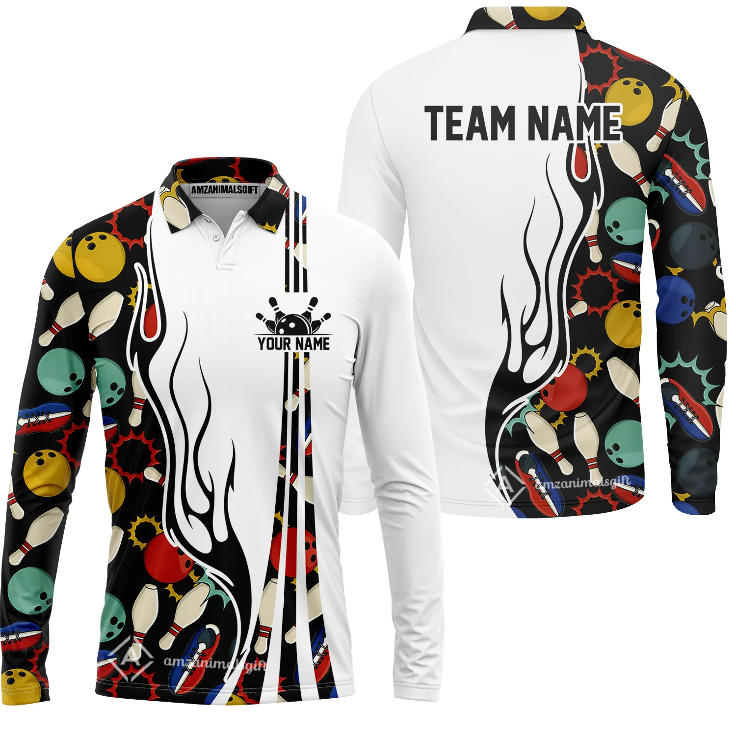Custom Bowling Team Jerseys Polo Shirts, Custom Multi Color Icon Bowling Uniforms Jerseys, Personalized Name And Team Name - Image 6