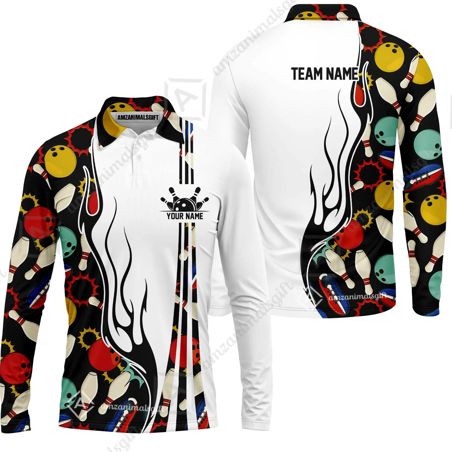 Custom Bowling Team Jerseys Polo Shirts, Custom Multi Color Icon Bowling Uniforms Jerseys, Personalized Name And Team Name - Image 9
