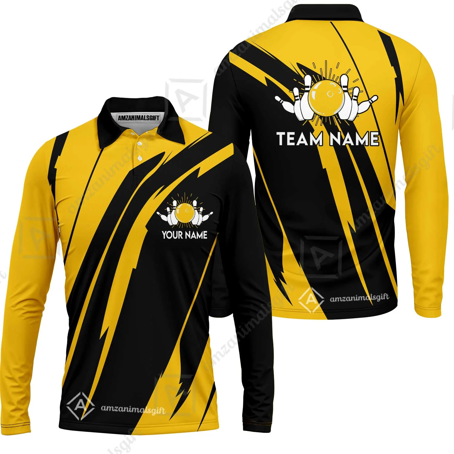 Custom Bowling Team Jerseys Polo Shirts, Ocean Blue Yellow Bowling uniforms, Custom Bowling Shirts With Personalized Name And Team Name - Image 19