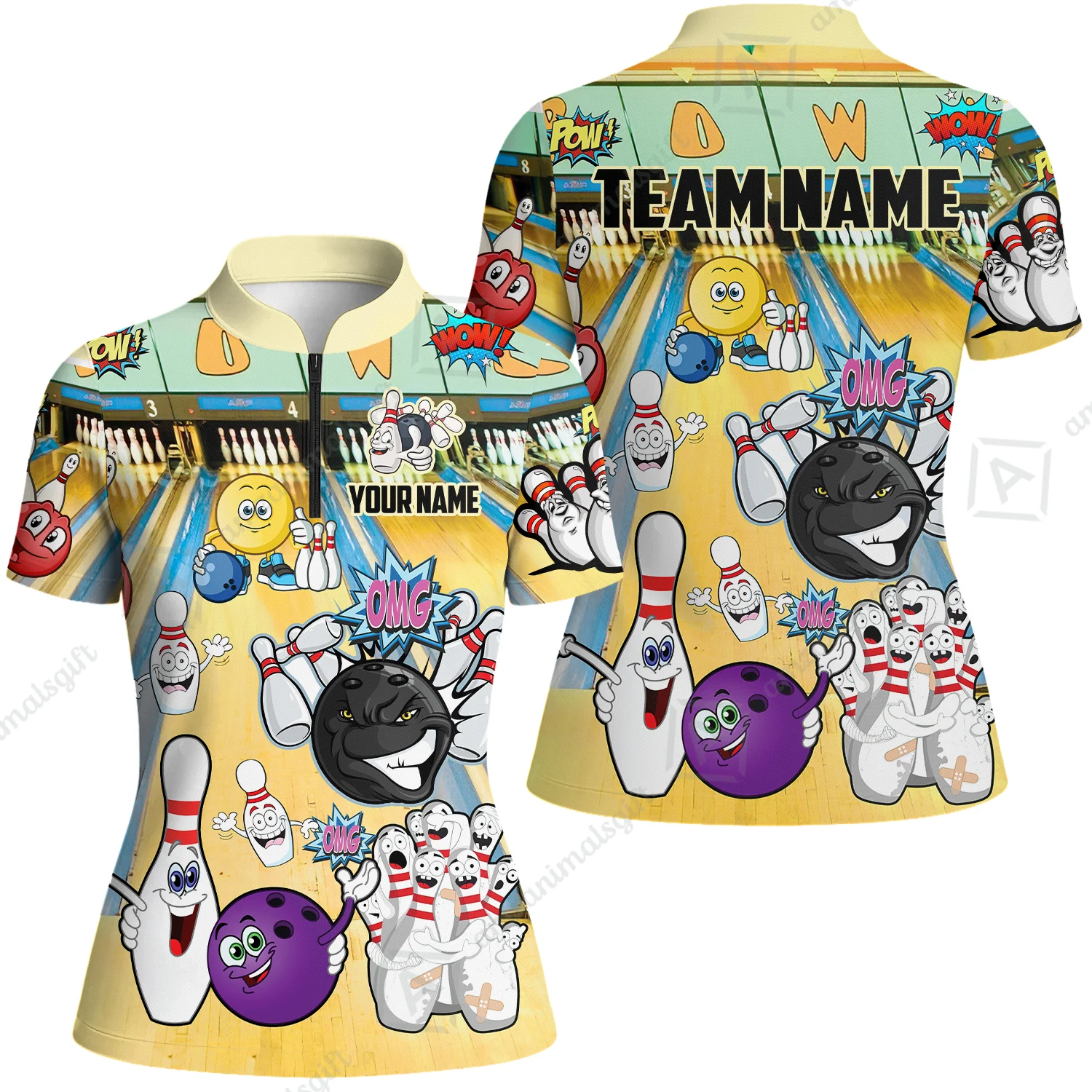 Custom Bowling Team Polo Jersey Shirts, Split Happens Bowling Zip Polo Shirts For Men and Women, Uniform Shirt For Bowlers - Image 11