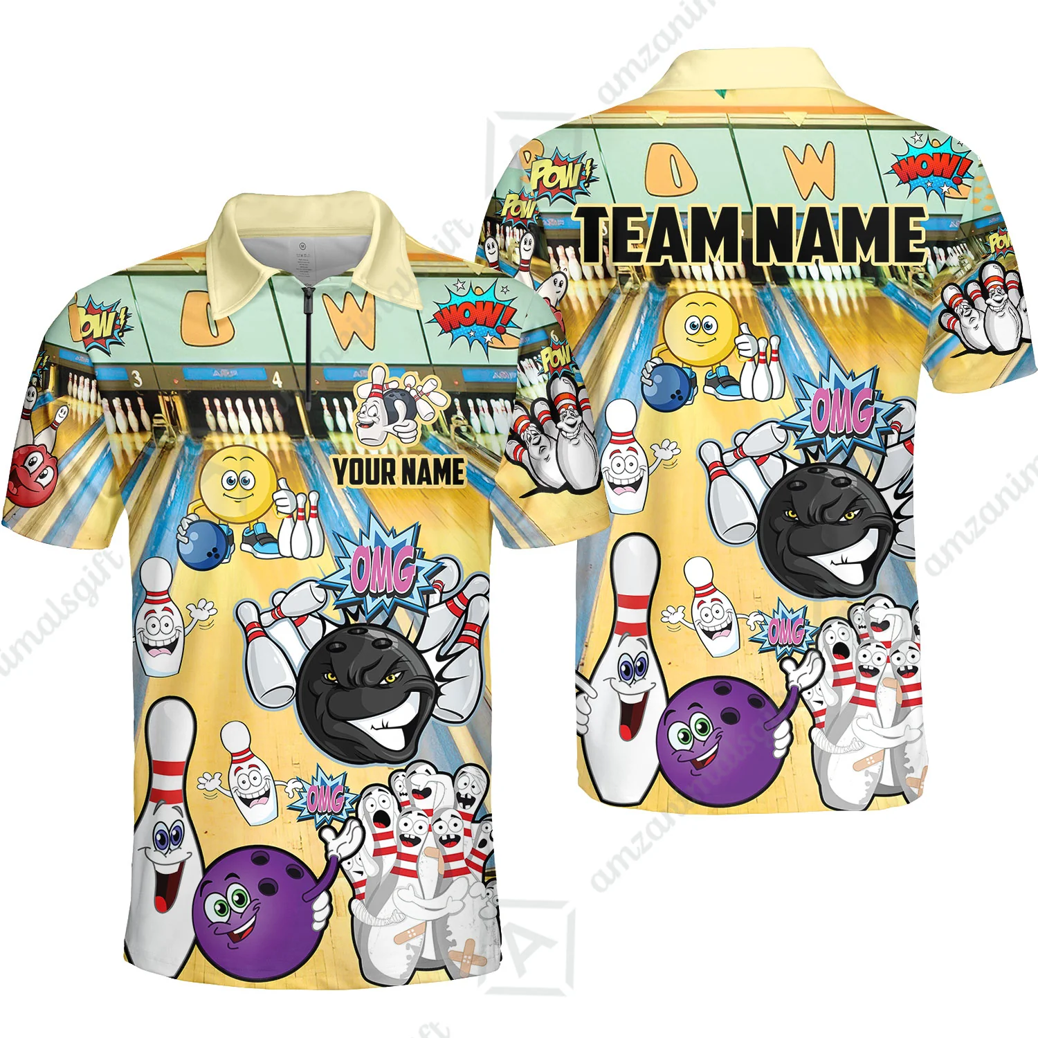 Custom Bowling Team Polo Jersey Shirts, Split Happens Bowling Zip Polo Shirts For Men and Women, Uniform Shirt For Bowlers - Image 5