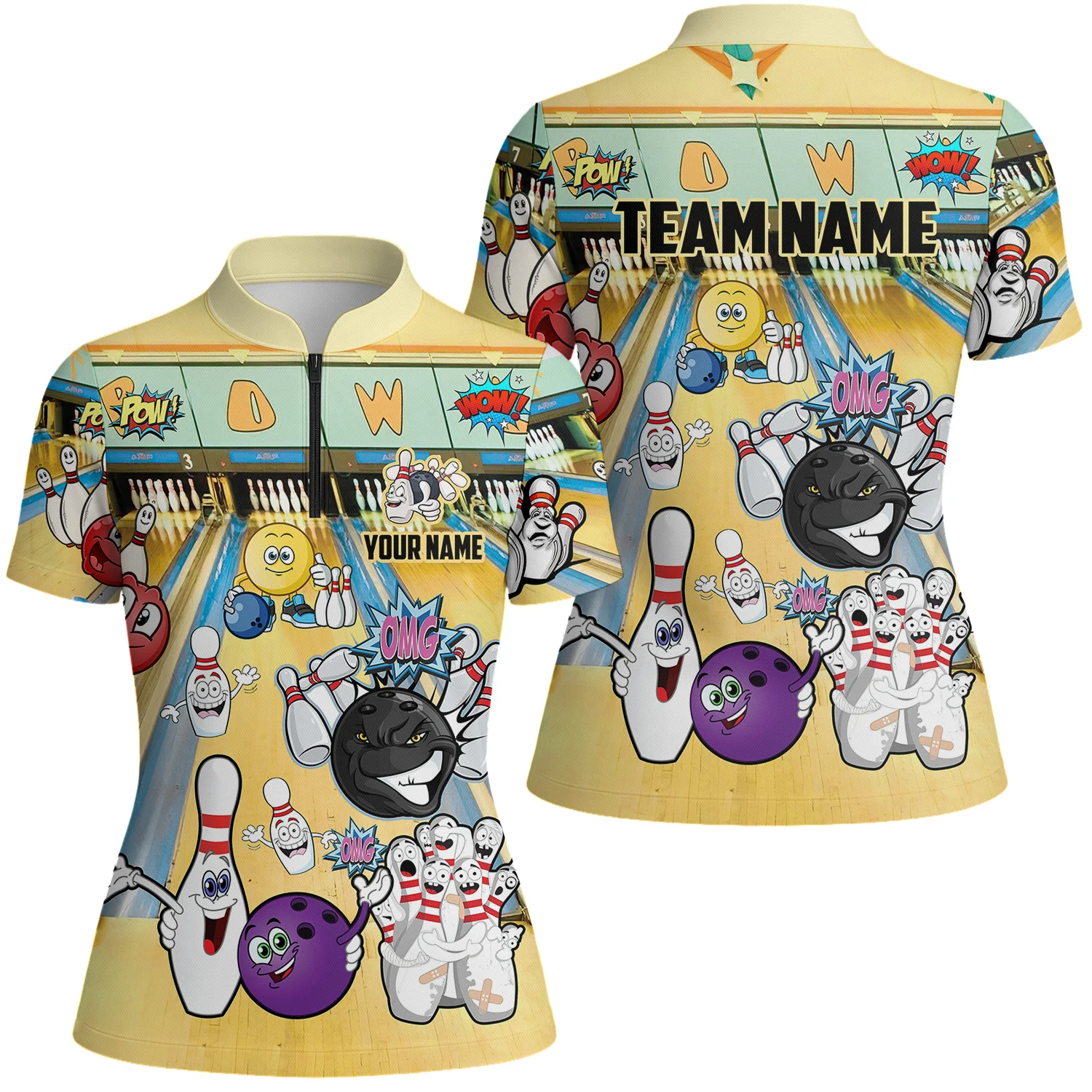 Custom Bowling Team Polo Jersey Shirts, Split Happens Bowling Zip Polo Shirts For Men and Women, Uniform Shirt For Bowlers - Image 6