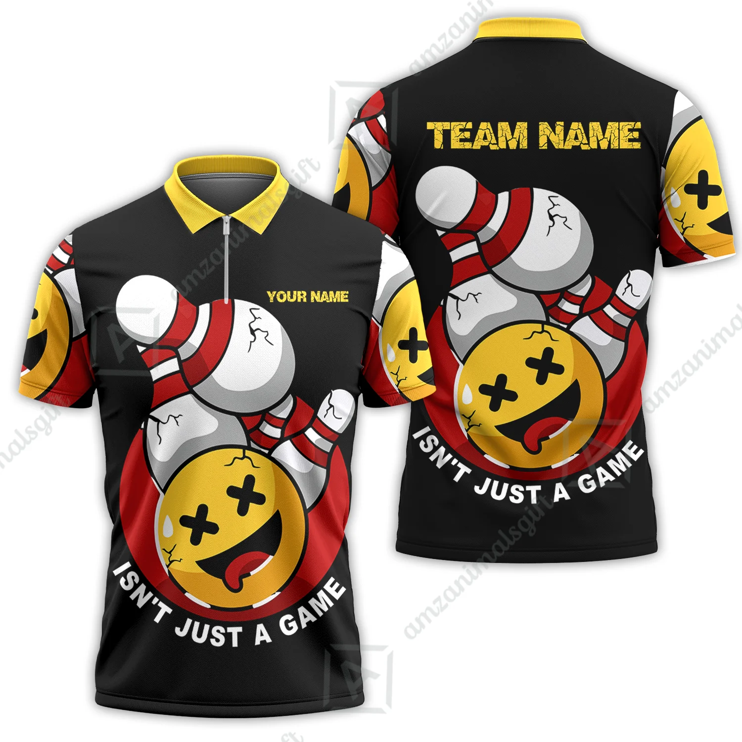 Custom Bowling Team Jerseys Shirts, Bowling uniforms Black Summer Smiley Personalized Name And Team Name - Image 2