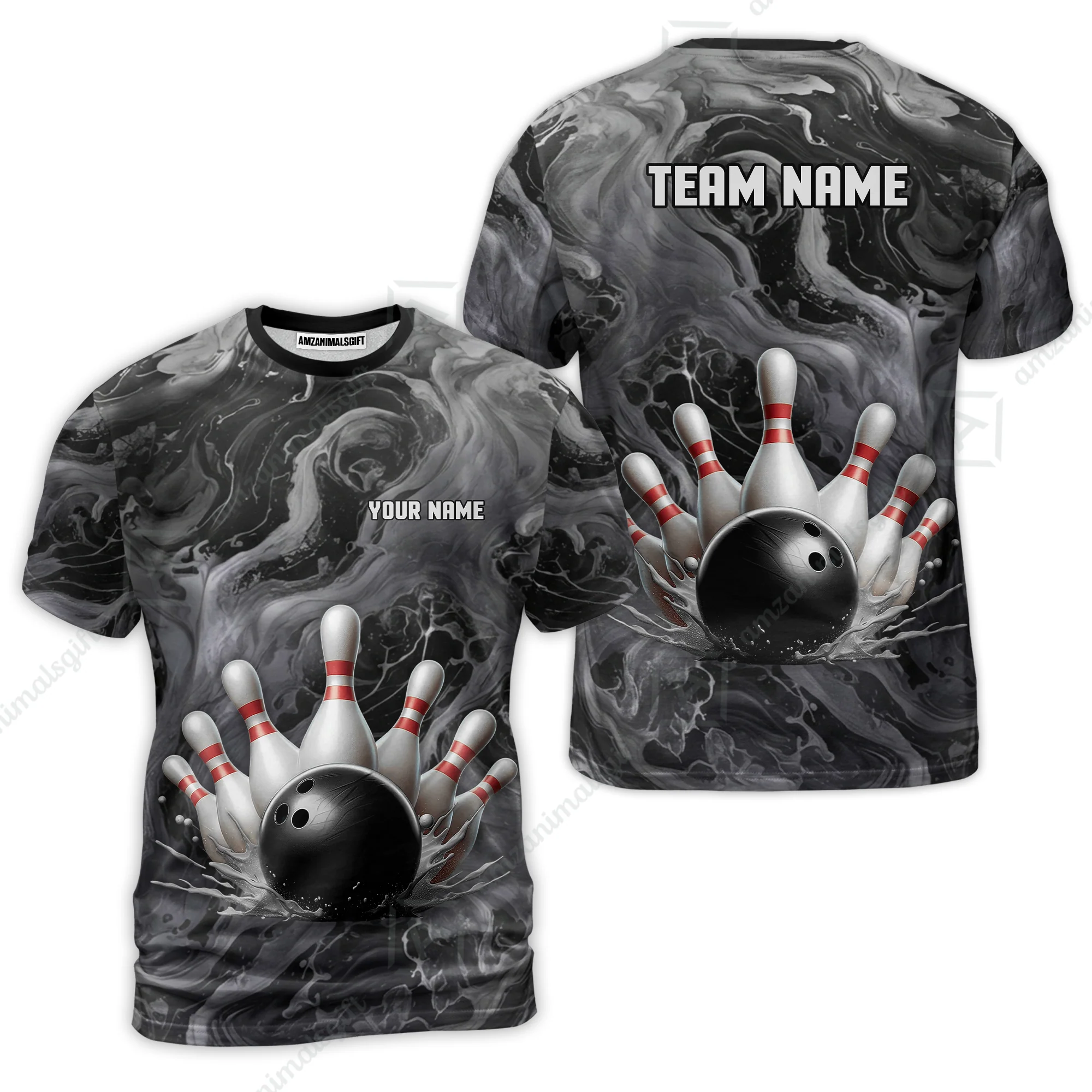 Custom Bowling Team Unisex Polo Shirt, Black Pearl Urethane Bowling Ball Marble Smoke Design for Bowlers - Image 6