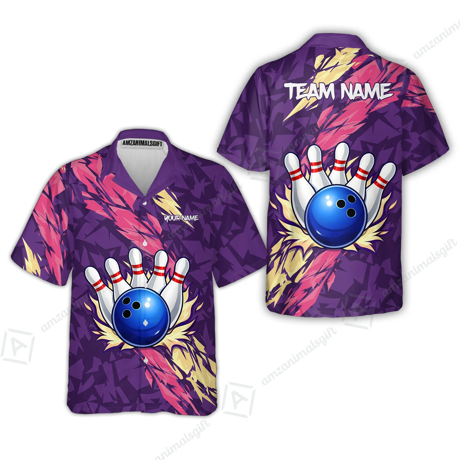 Custom Bowling Team Unisex Polo Shirt, Ion Max Bowling Ball Purple Fire Strike Design for Bowlers - Image 9