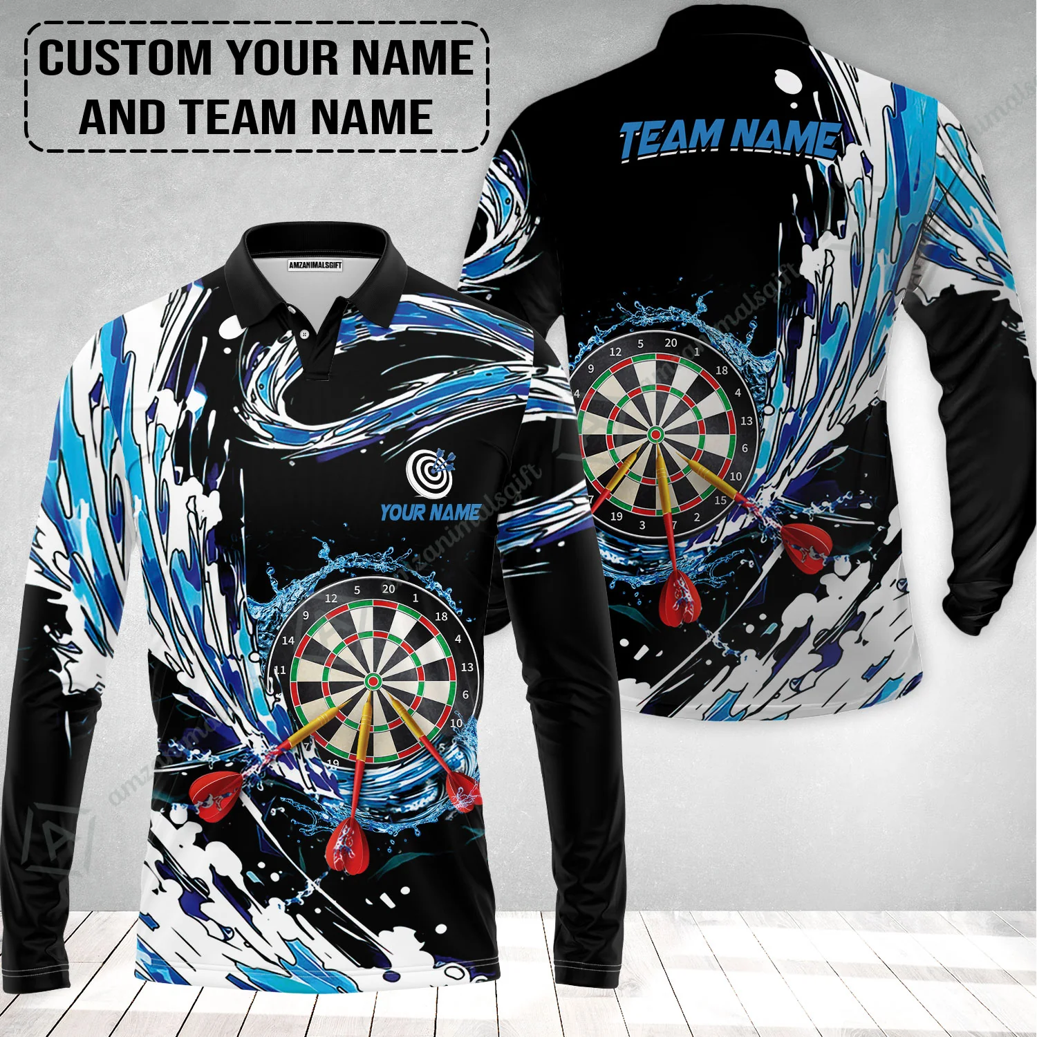 Custom Breath Of Water Darts Long Polo Shirt, Personalized Darts For Team Long Polo Shirt - Image 2