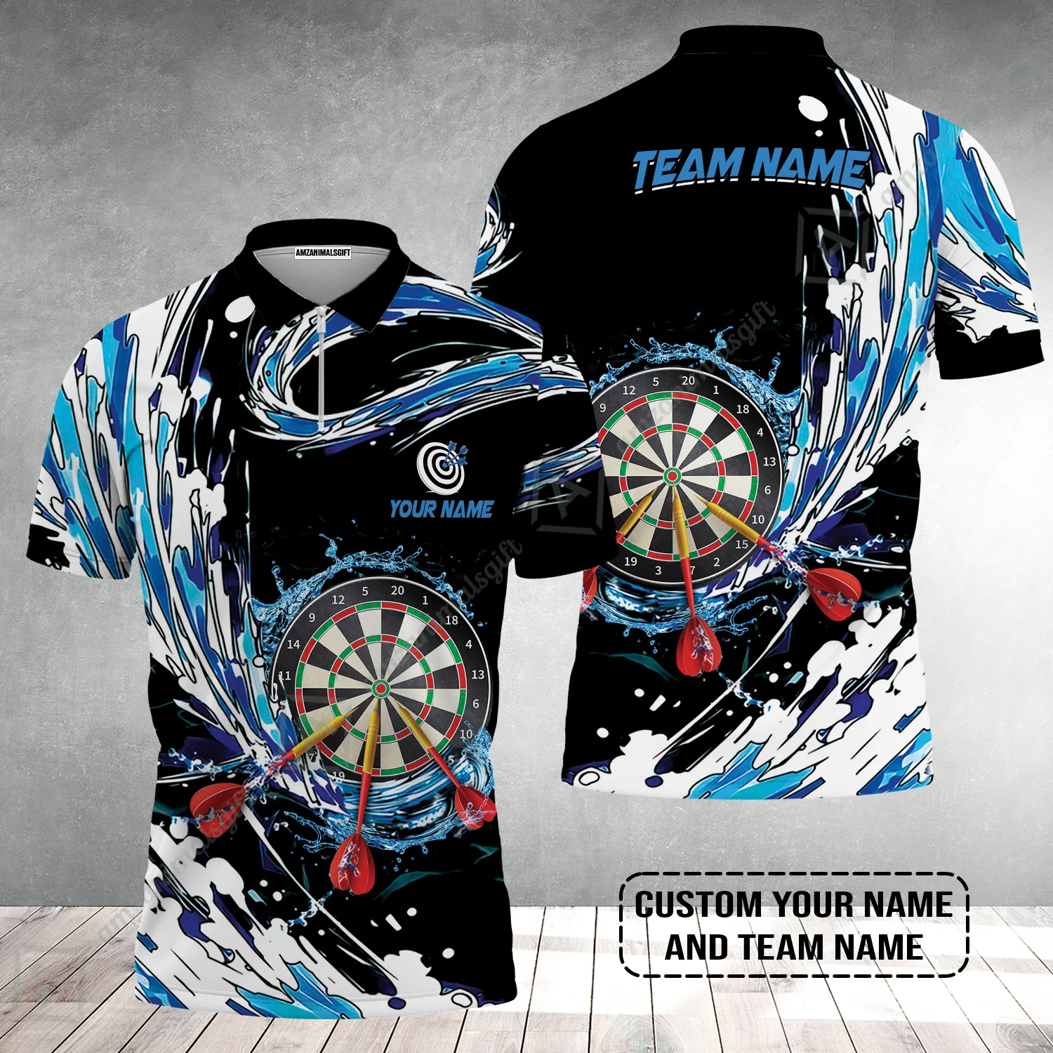 Custom Breath Of Water Darts Zip Polo Shirt, Personalized Darts For Team Zip Polo Shirt - Image 2