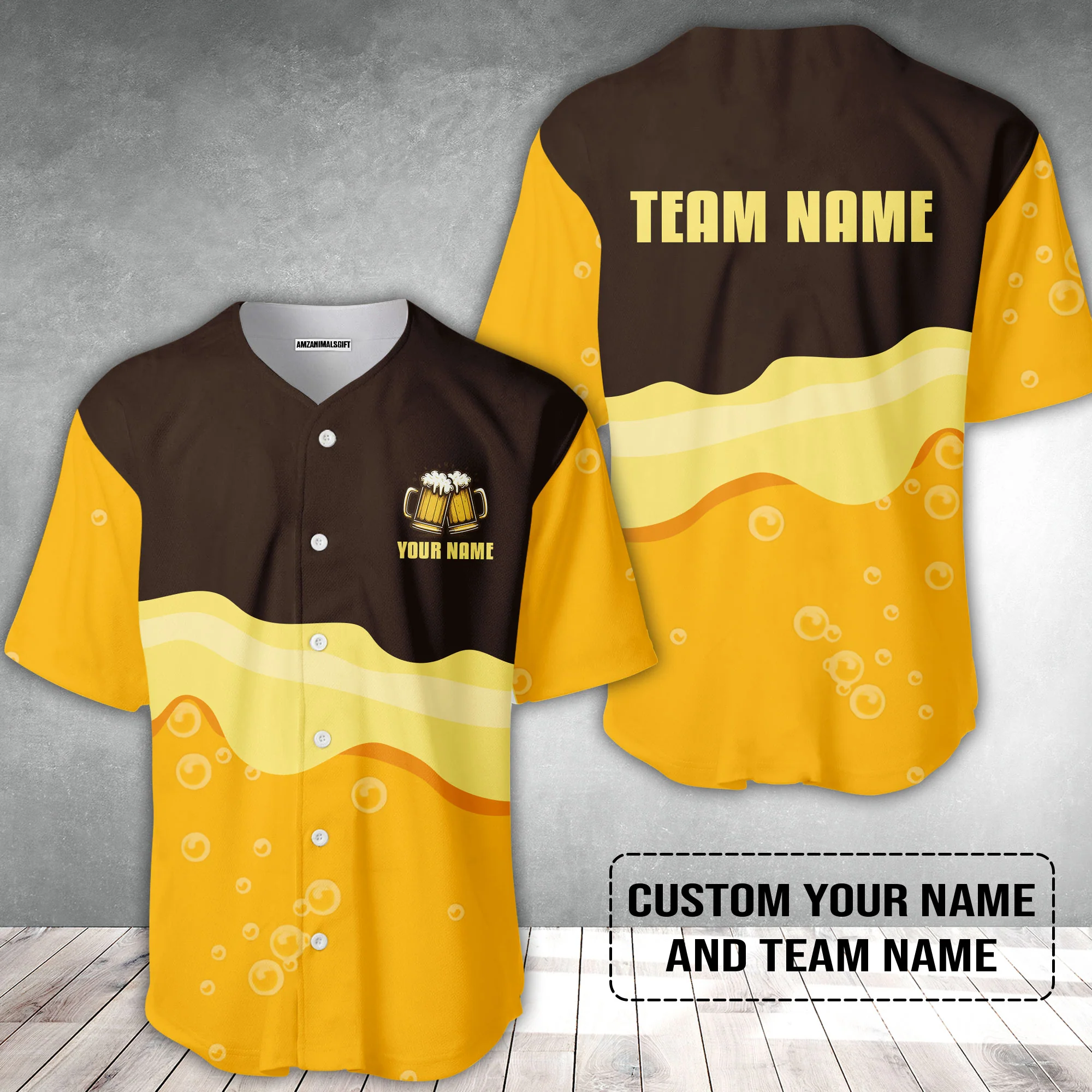 Custom Brown Orange Beer Pattern Design Oktoberfest Beer Festival Performance Baseball Jersey - Image 2