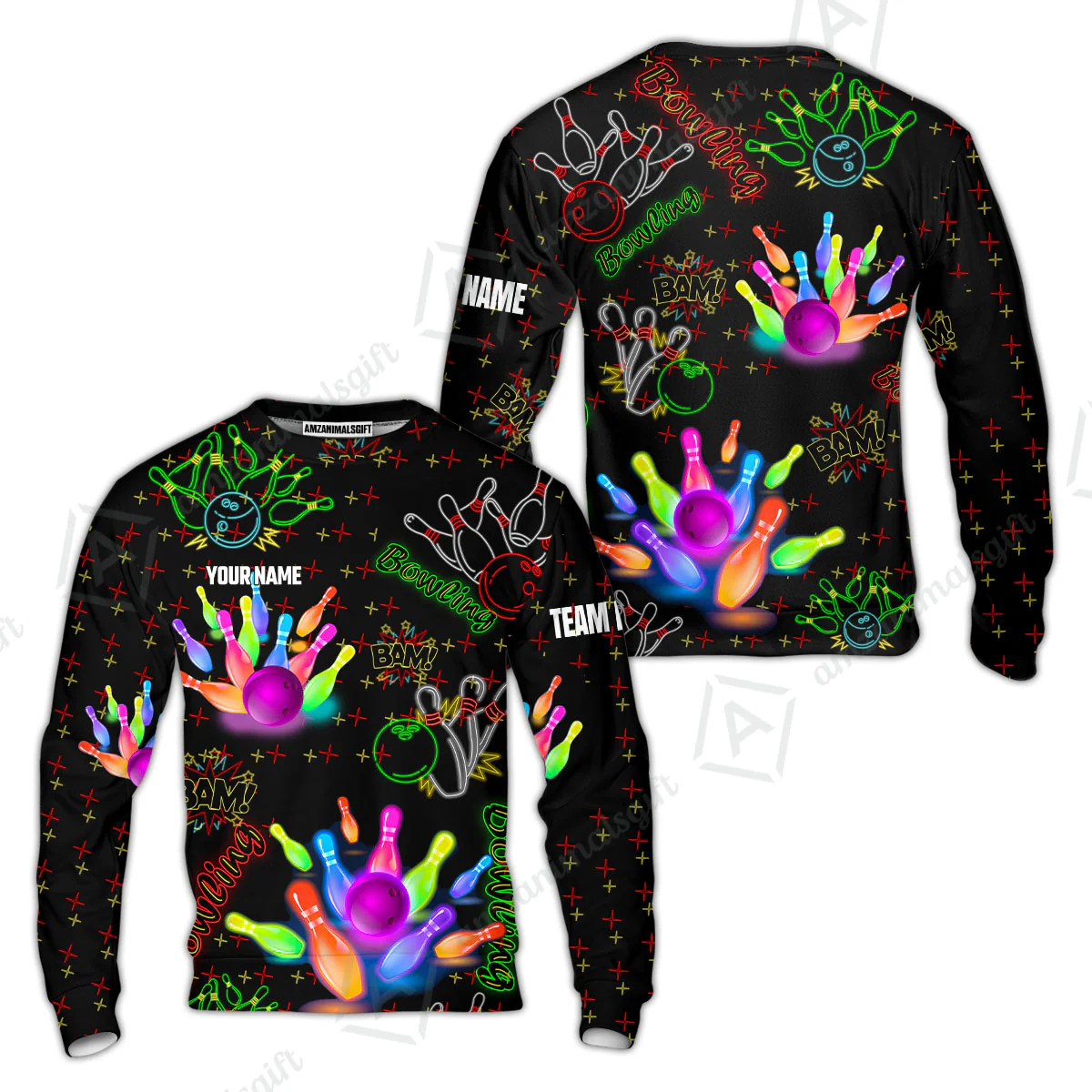 Custom Colorful Neon Bowling Team Jerseys Polo Shirts, Bowling uniforms, Funny Bowling Ball Colorful Neon Bowling Personalized Name And Team Name - Image 10