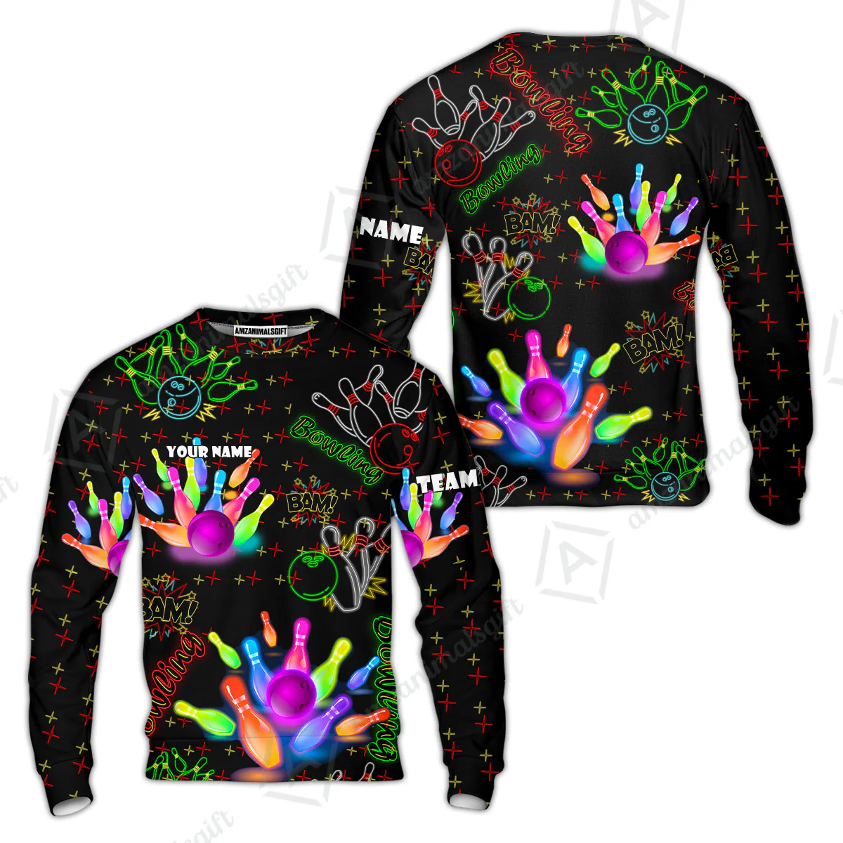 Custom Colorful Neon Bowling Team Jerseys Polo Shirts, Bowling uniforms, Funny Bowling Ball Colorful Neon Bowling Personalized Name And Team Name - Image 14