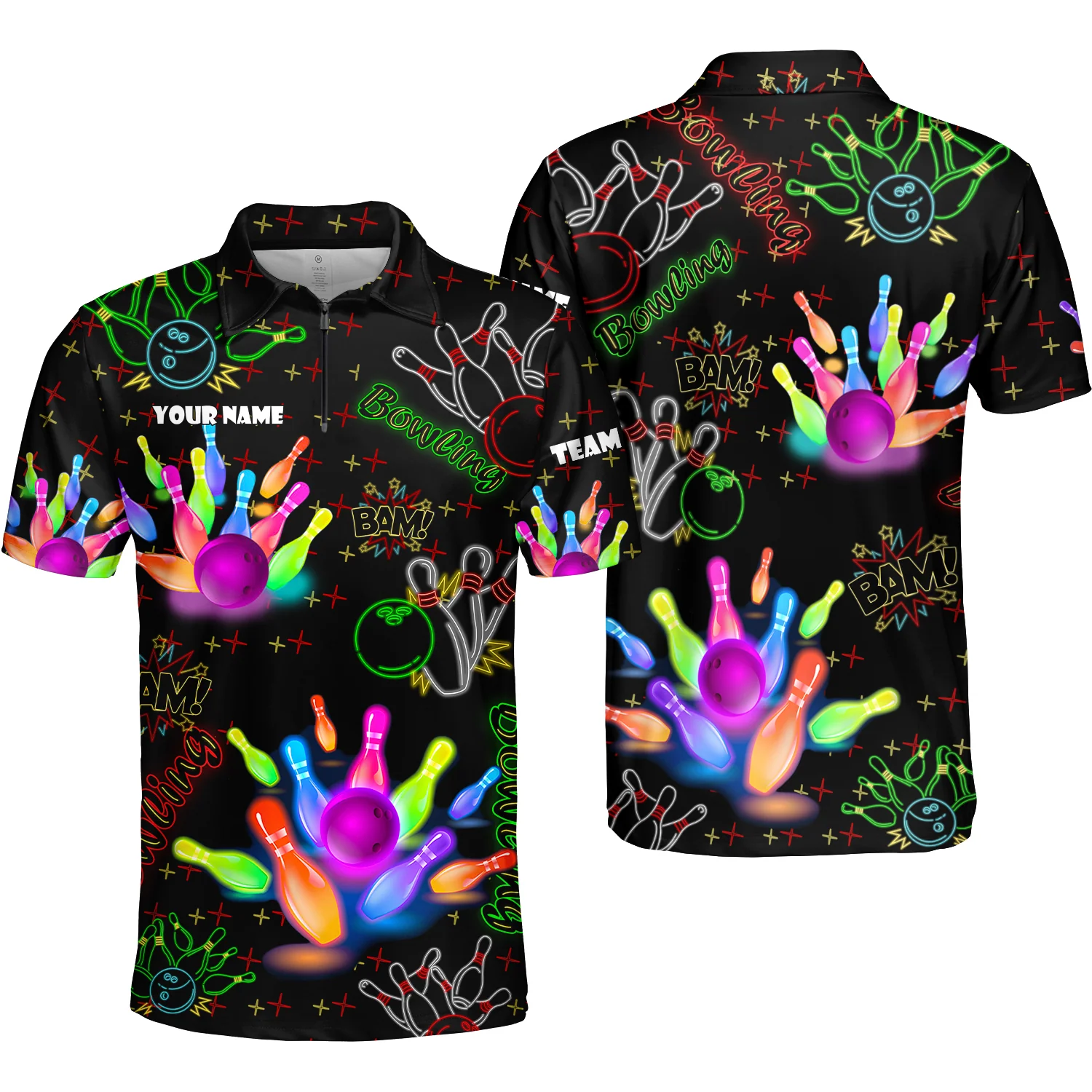 Custom Colorful Neon Bowling Team Jerseys Polo Shirts, Bowling uniforms, Funny Bowling Ball Colorful Neon Bowling Personalized Name And Team Name - Image 5