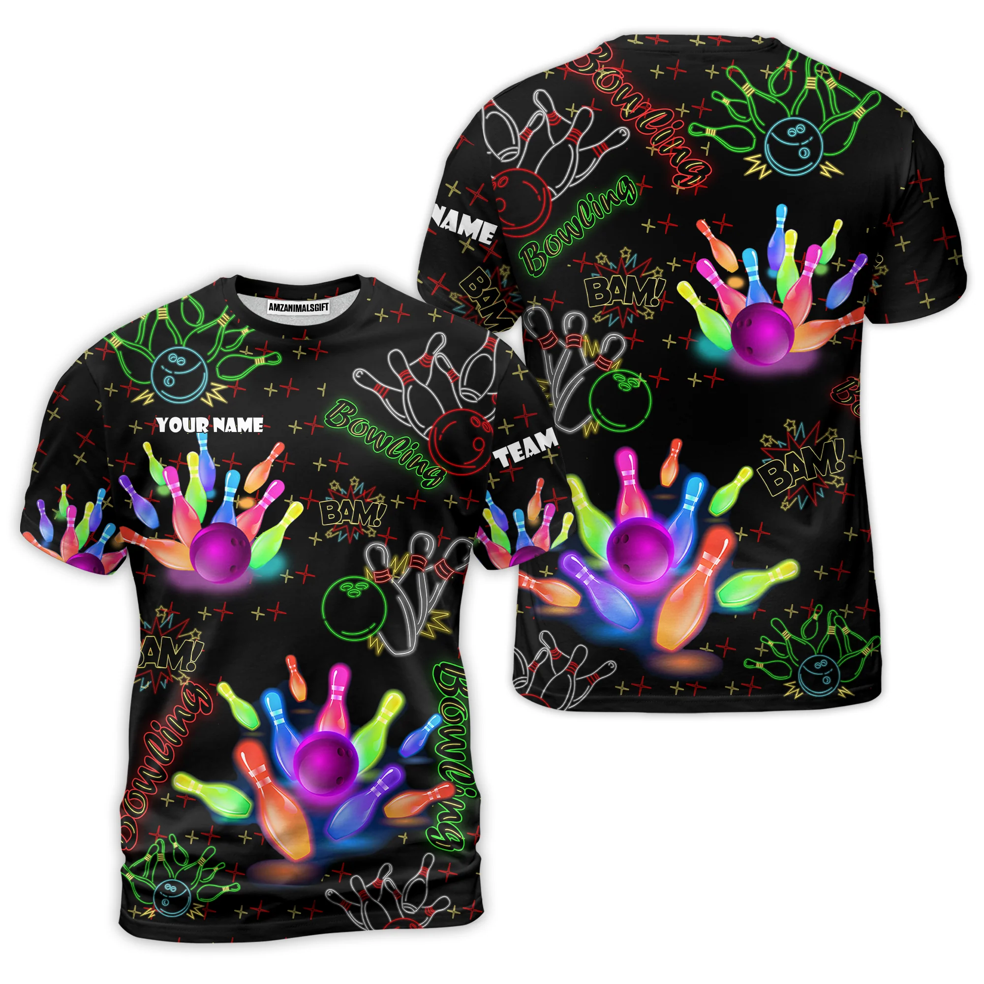 Custom Colorful Neon Bowling Team Jerseys Polo Shirts, Bowling uniforms, Funny Bowling Ball Colorful Neon Bowling Personalized Name And Team Name - Image 6
