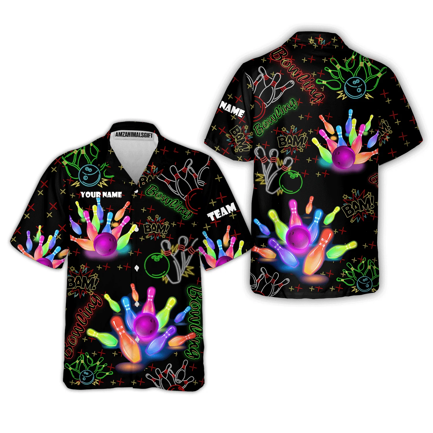 Custom Colorful Neon Bowling Team Jerseys Polo Shirts, Bowling uniforms, Funny Bowling Ball Colorful Neon Bowling Personalized Name And Team Name - Image 8