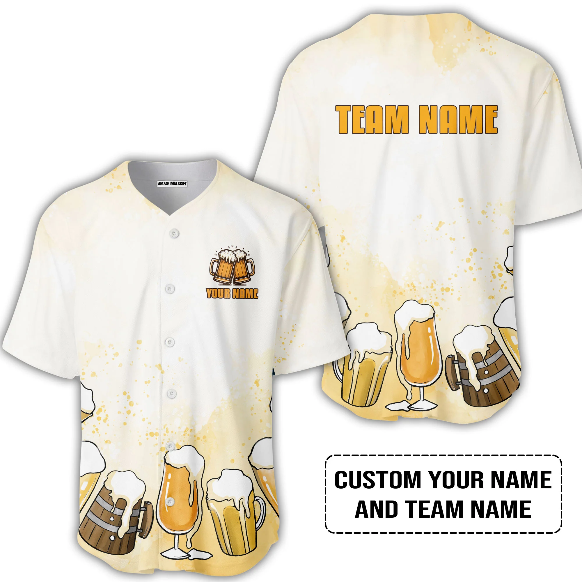 Custom Cream Beer Pattern Design Oktoberfest Beer Festival Performance Baseball Jersey