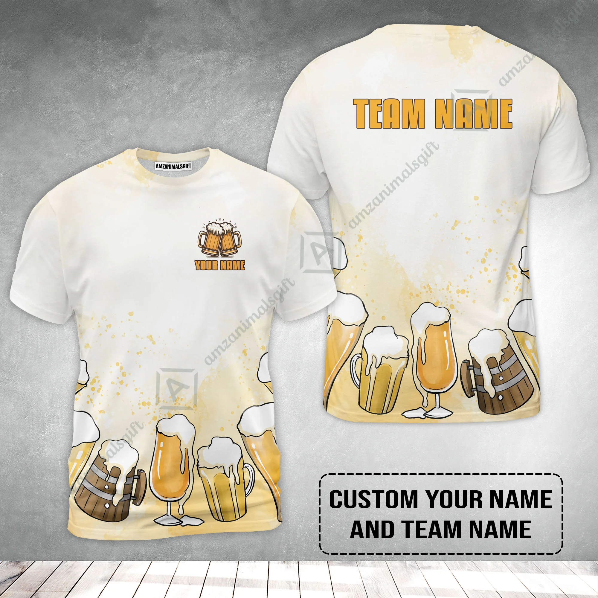 Custom Cream Beer Pattern Design Oktoberfest Beer Festival Performance T-Shirt - Image 2