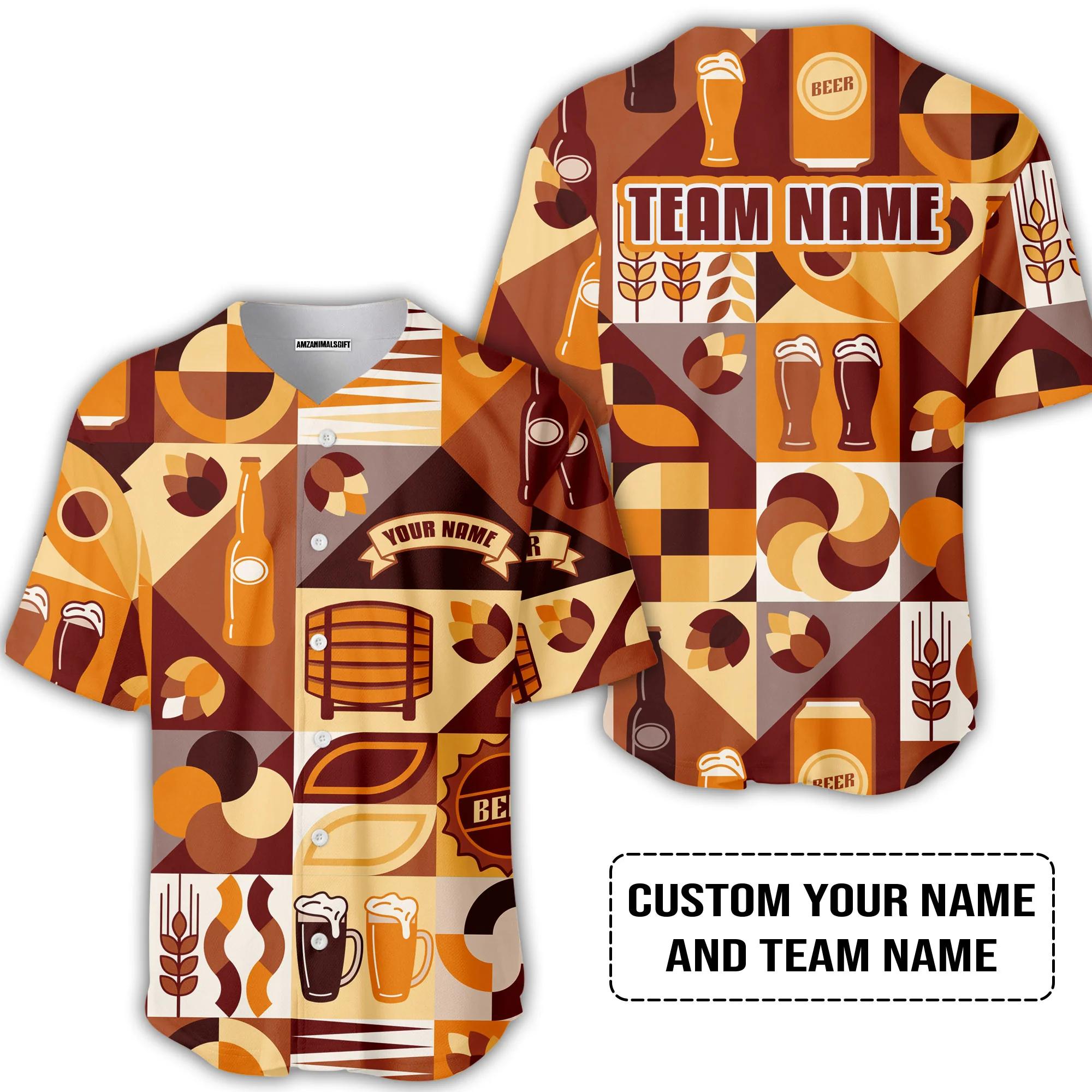 Custom Cream Brown Beer Pattern Design Oktoberfest Beer Festival Performance T-Shirt - Image 5