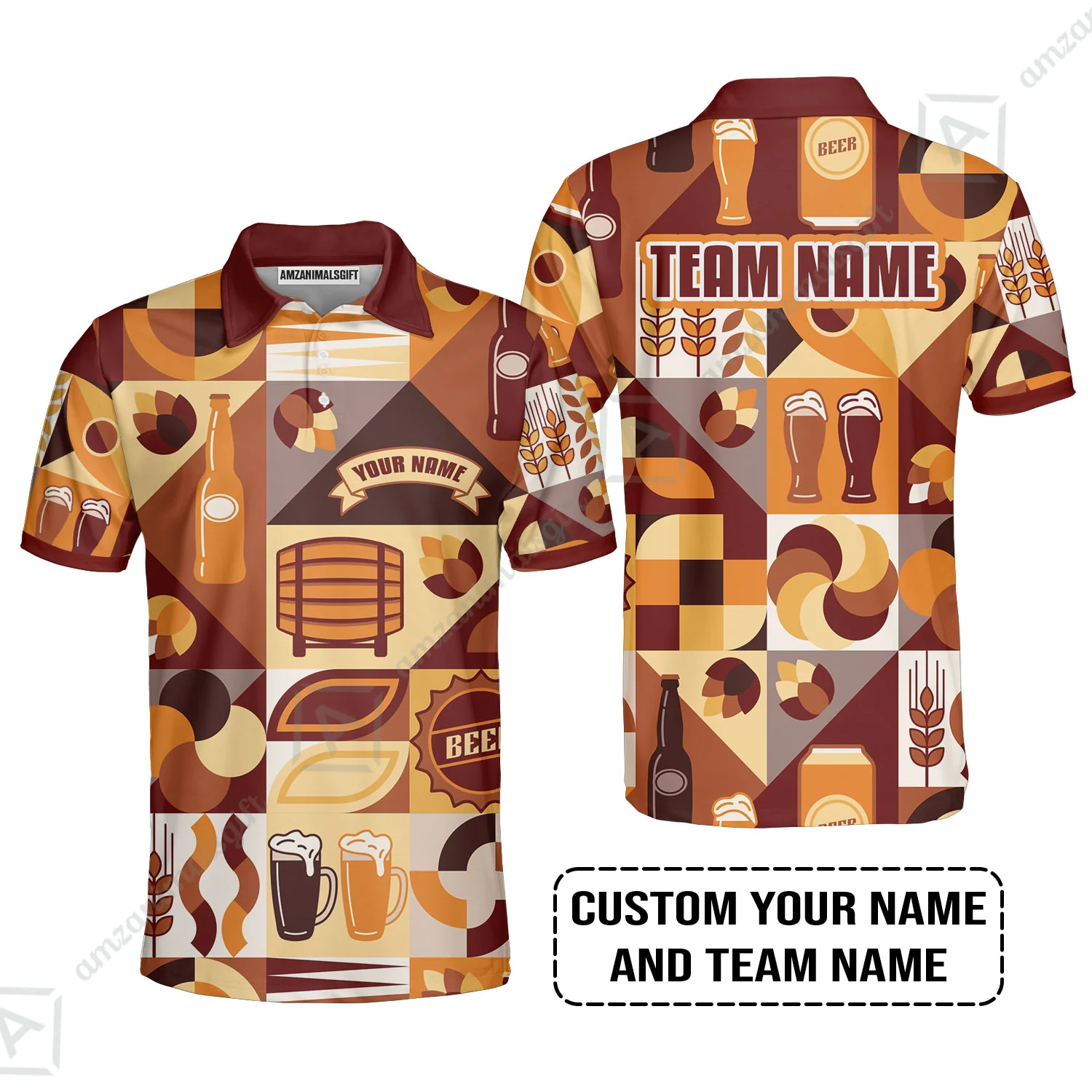 Custom Cream Brown Beer Pattern Design Oktoberfest Beer Festival Performance T-Shirt - Image 4