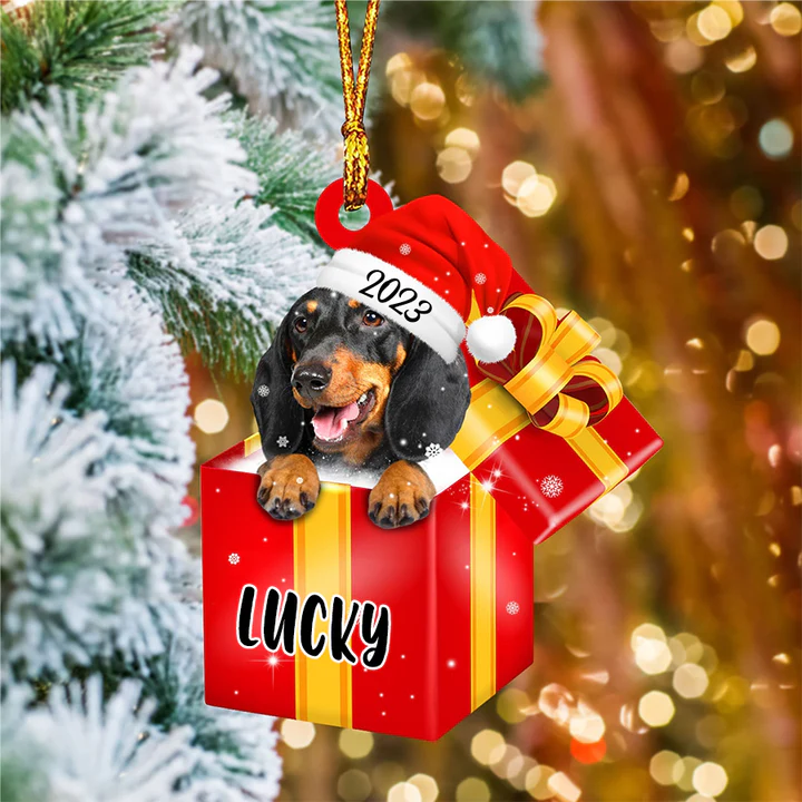 Custom Dachshund In Red Gift Box Acrylic Christmas Ornament Customized Name Pet Christmas Ornament - Gift For Dog Lovers, Pet Lovers - Image 3