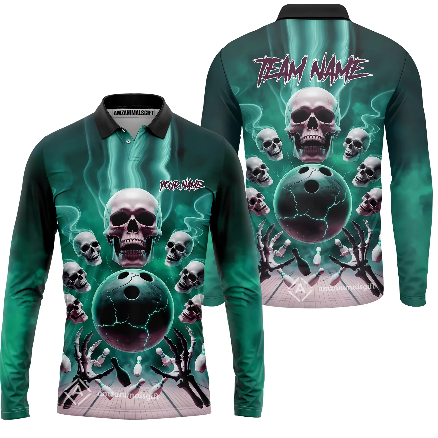 Custom Dark Fantasy Skeleton Bowling Team Jersey, Bowling Uniforms, Personalize Name And Team Name - Image 18
