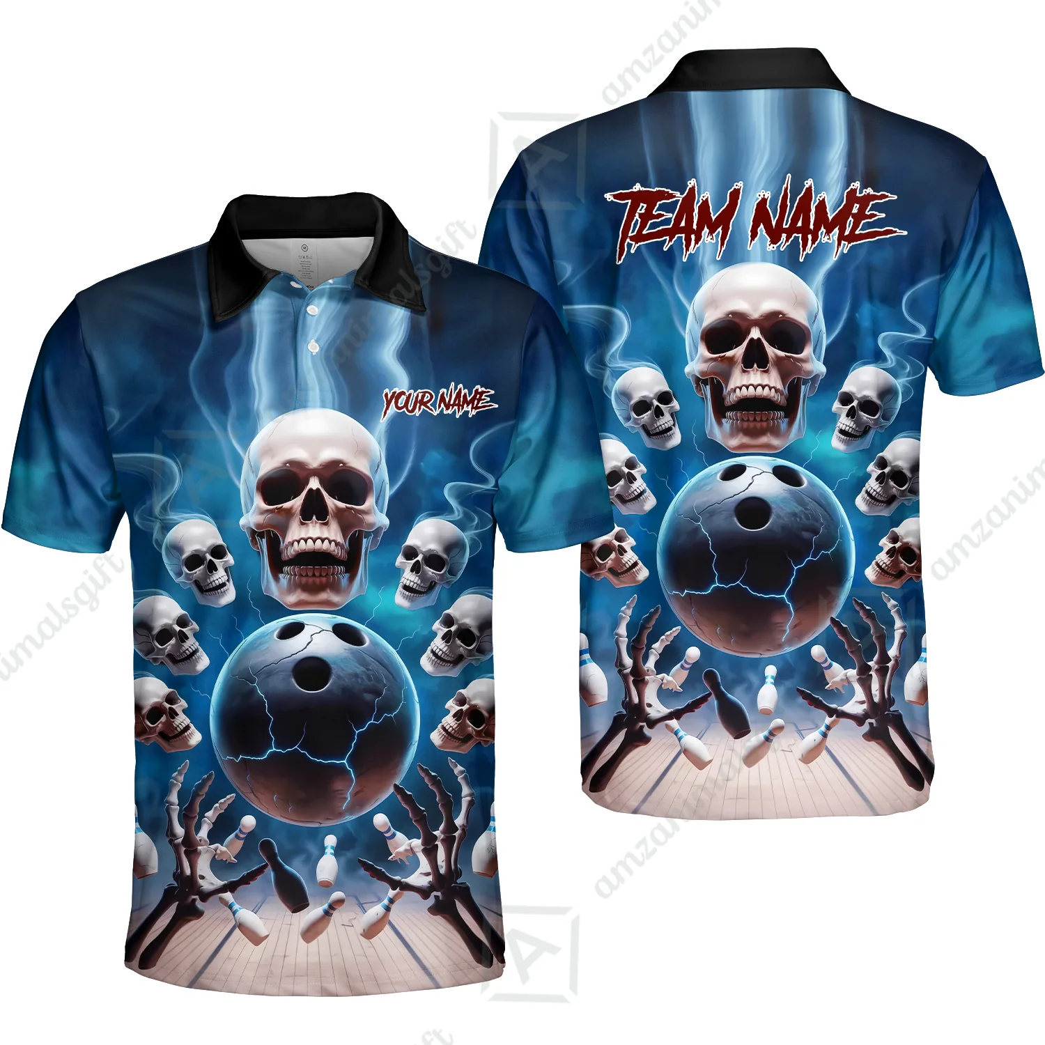 Custom Dark Fantasy Skeleton Bowling Team Jersey, Bowling Uniforms, Personalize Name And Team Name - Image 2