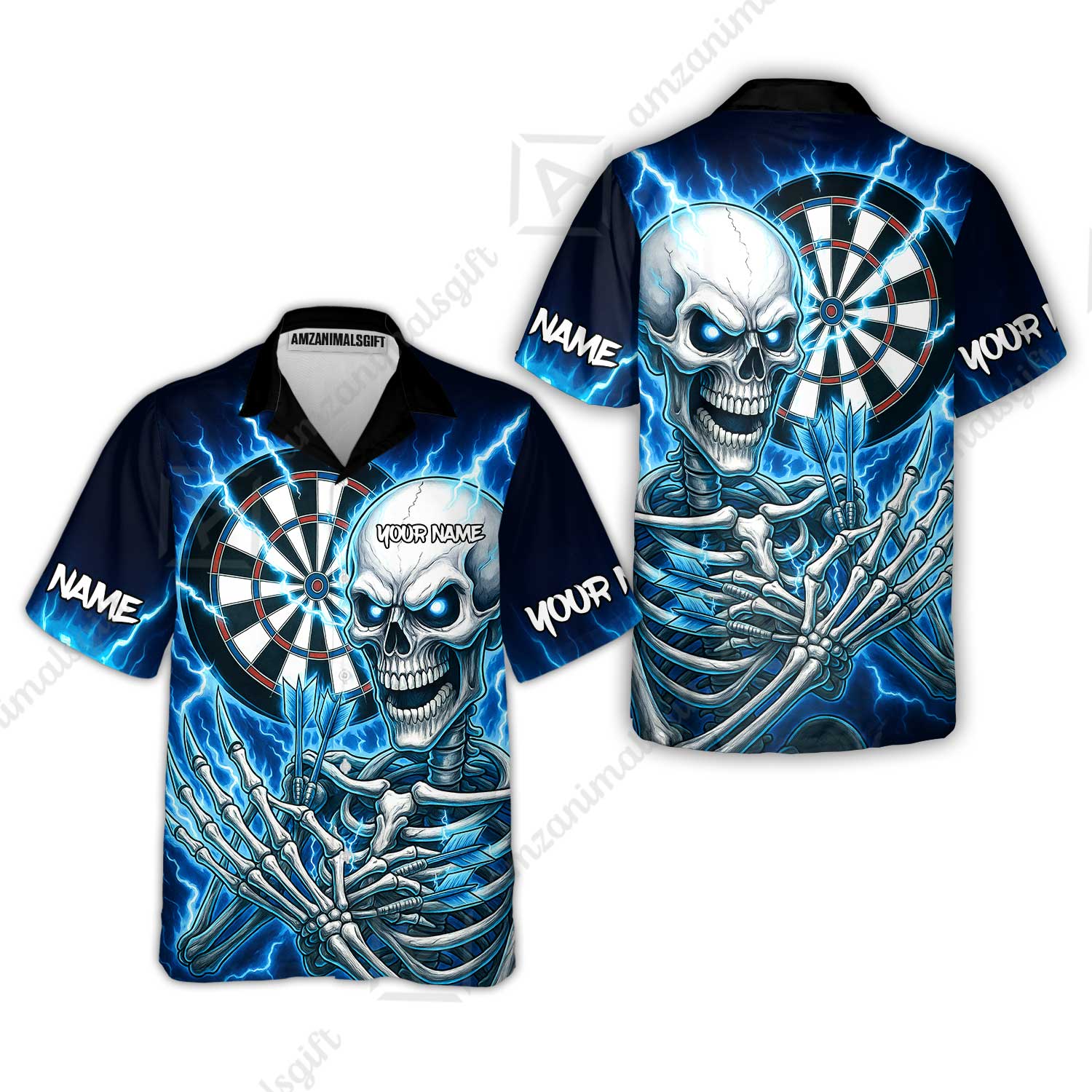Custom Darts Team Hawaiian Shirt, Dartboard Electric Skeleton Darts Jersey Hawaiian Shirt, Custom Darts Uniforms Jersey - Image 4