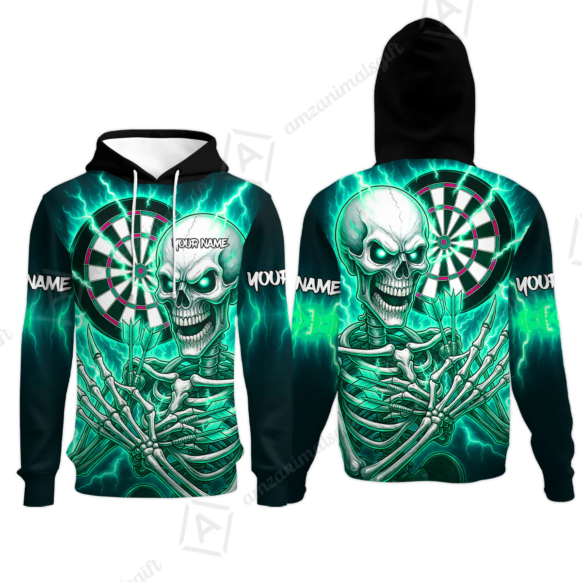 Custom Darts Team Hoodie, Dartboard Electric Skeleton Darts Jersey Hoodie, Custom Darts Uniforms Jersey - Image 2