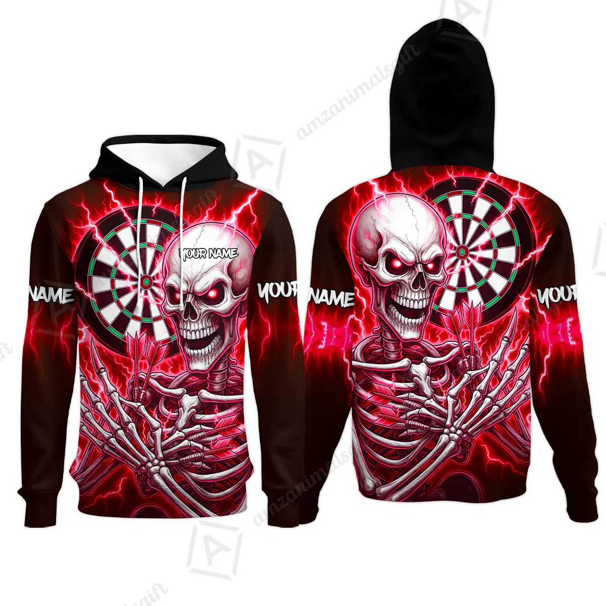 Custom Darts Team Hoodie, Dartboard Electric Skeleton Darts Jersey Hoodie, Custom Darts Uniforms Jersey - Image 3