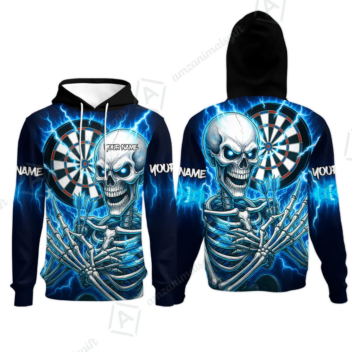 Custom Darts Team Hoodie, Dartboard Electric Skeleton Darts Jersey Hoodie, Custom Darts Uniforms Jersey - Image 4