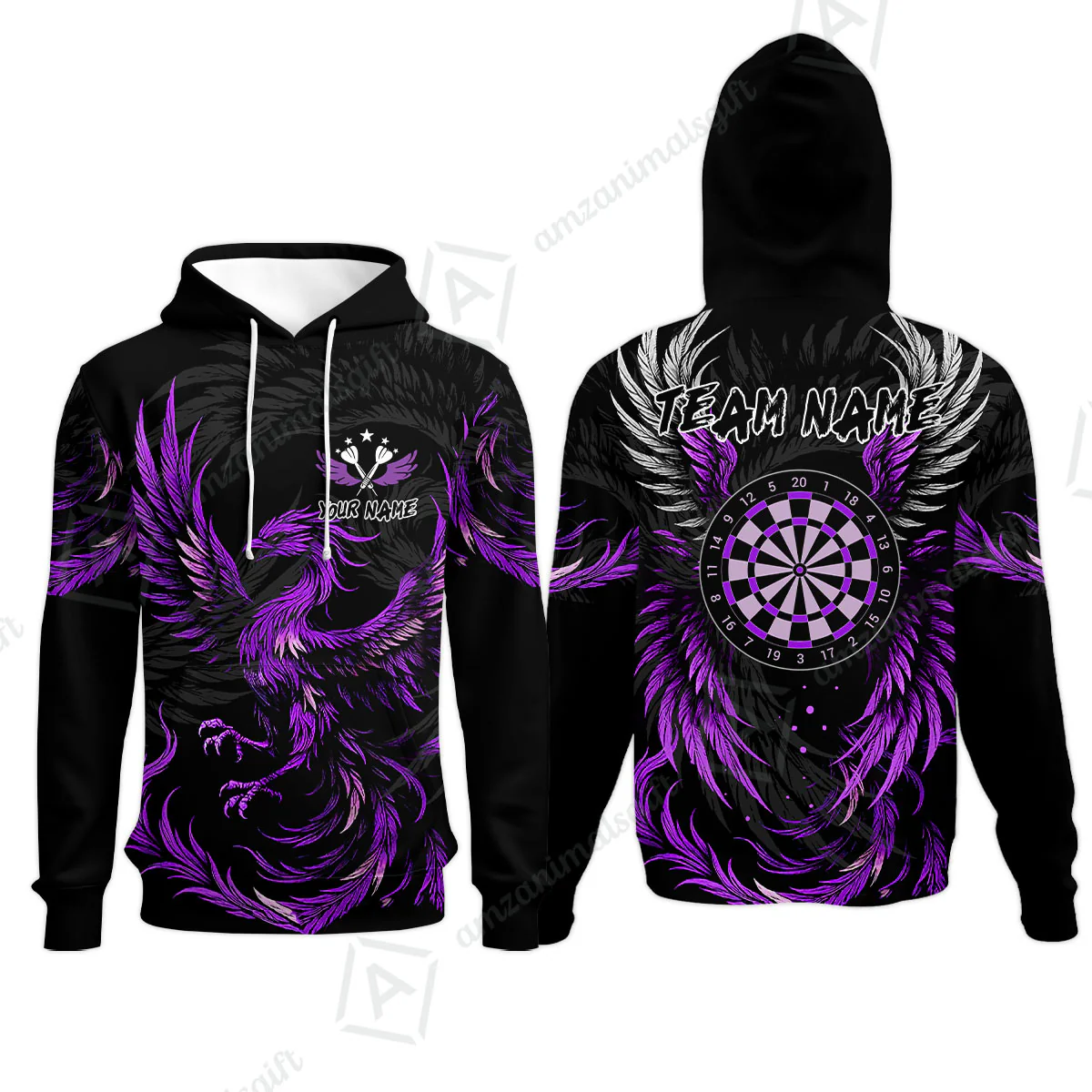 Custom Darts Team Hoodie, Phoenix Dartboard Wings Darts Jersey Hoodie, Custom Name And Team Name Darts Uniforms Jersey
