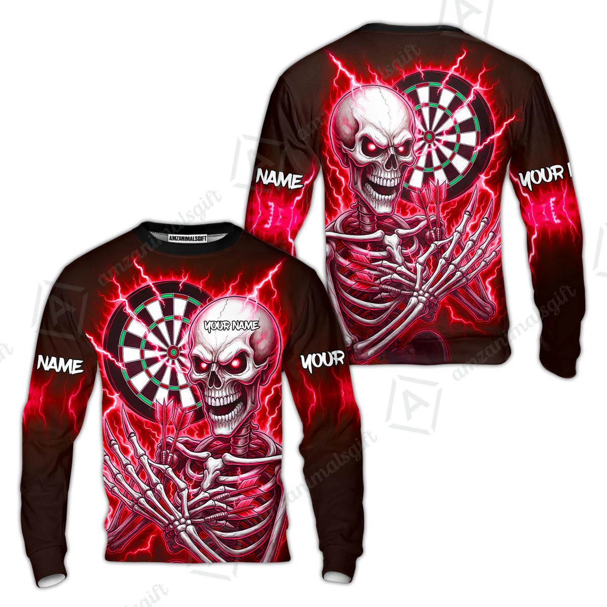 Custom Darts Team Sweatshirt, Dartboard Electric Skeleton Darts Jersey Sweatshirt, Custom Darts Uniforms Jersey - Image 2