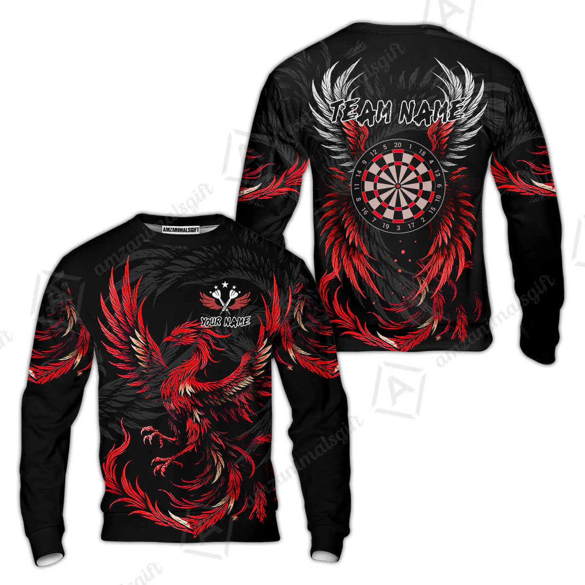 Custom Darts Team Sweatshirt, Phoenix Dartboard Wings Darts Jersey Sweatshirt, Custom Name And Team Name Darts Uniforms Jersey - Image 2