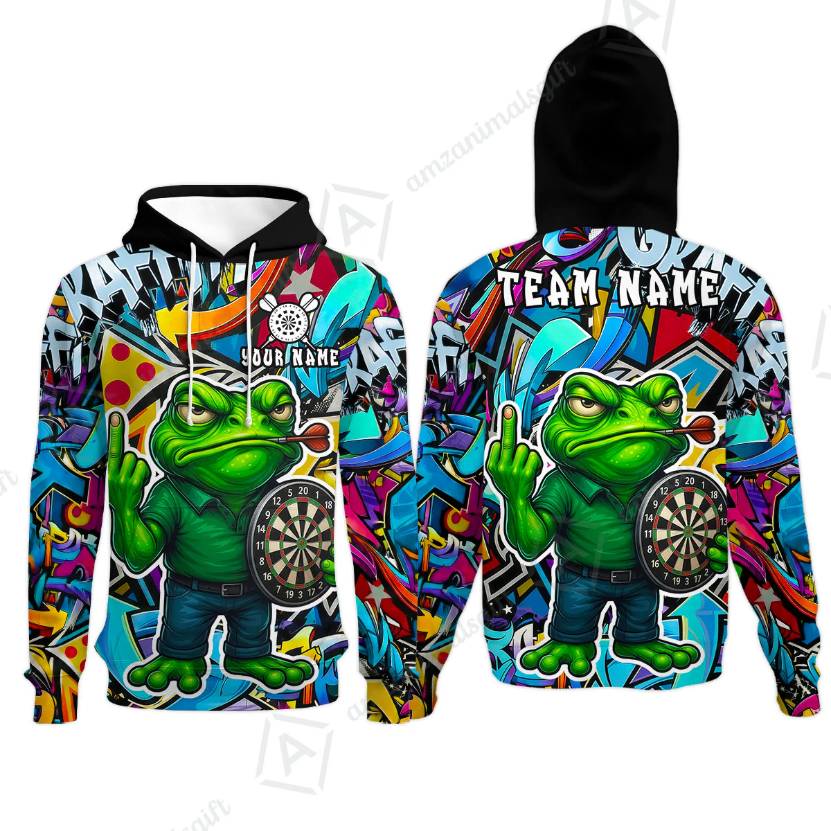 Custom Darts Team Uniform Jersey Darts, Cartoon Offended Frog Dartboard Unisex Polo Shirts, Darts Player Uniform, Personalized Name And Team Name - Image 11