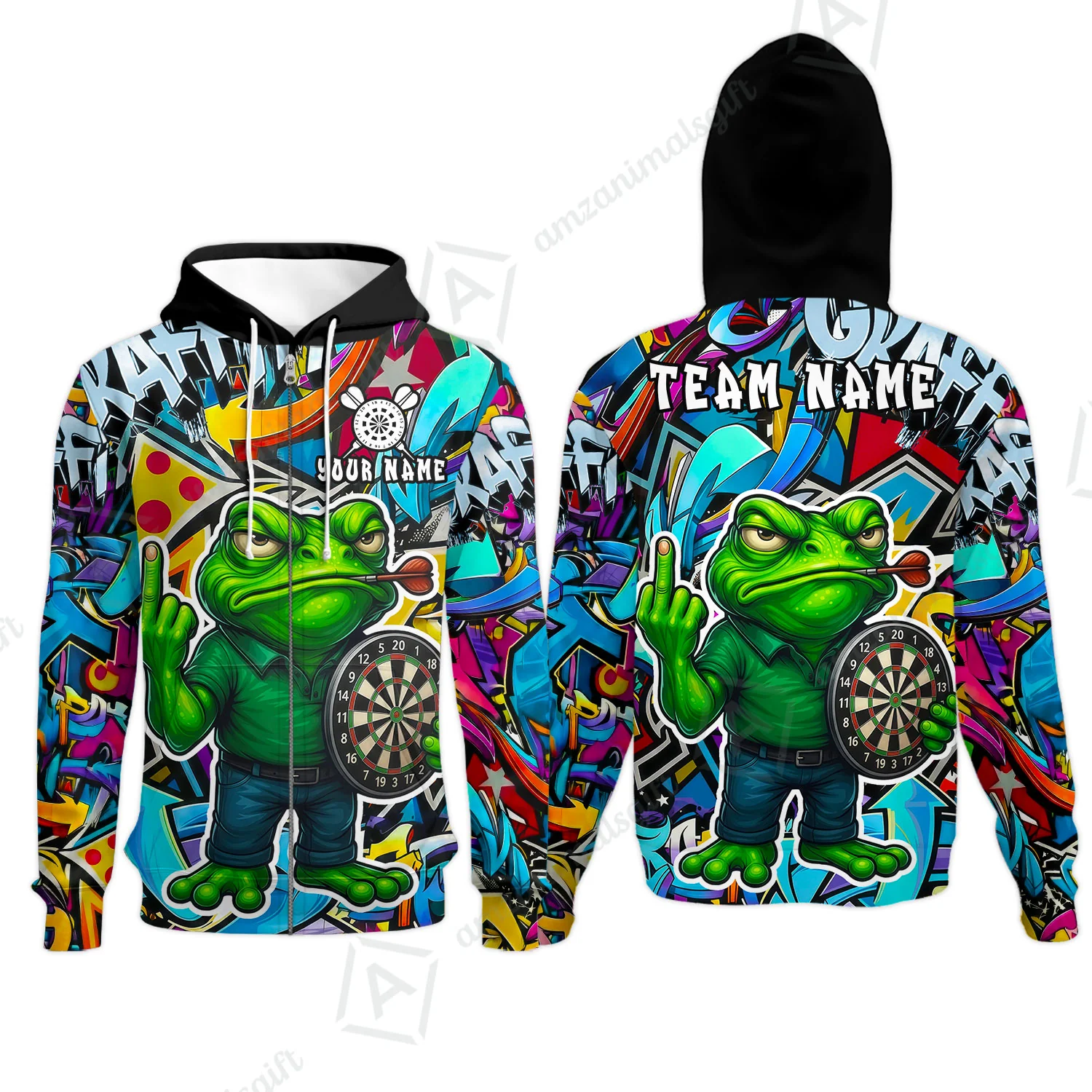 Custom Darts Team Uniform Jersey Darts, Cartoon Offended Frog Dartboard Unisex Polo Shirts, Darts Player Uniform, Personalized Name And Team Name - Image 12