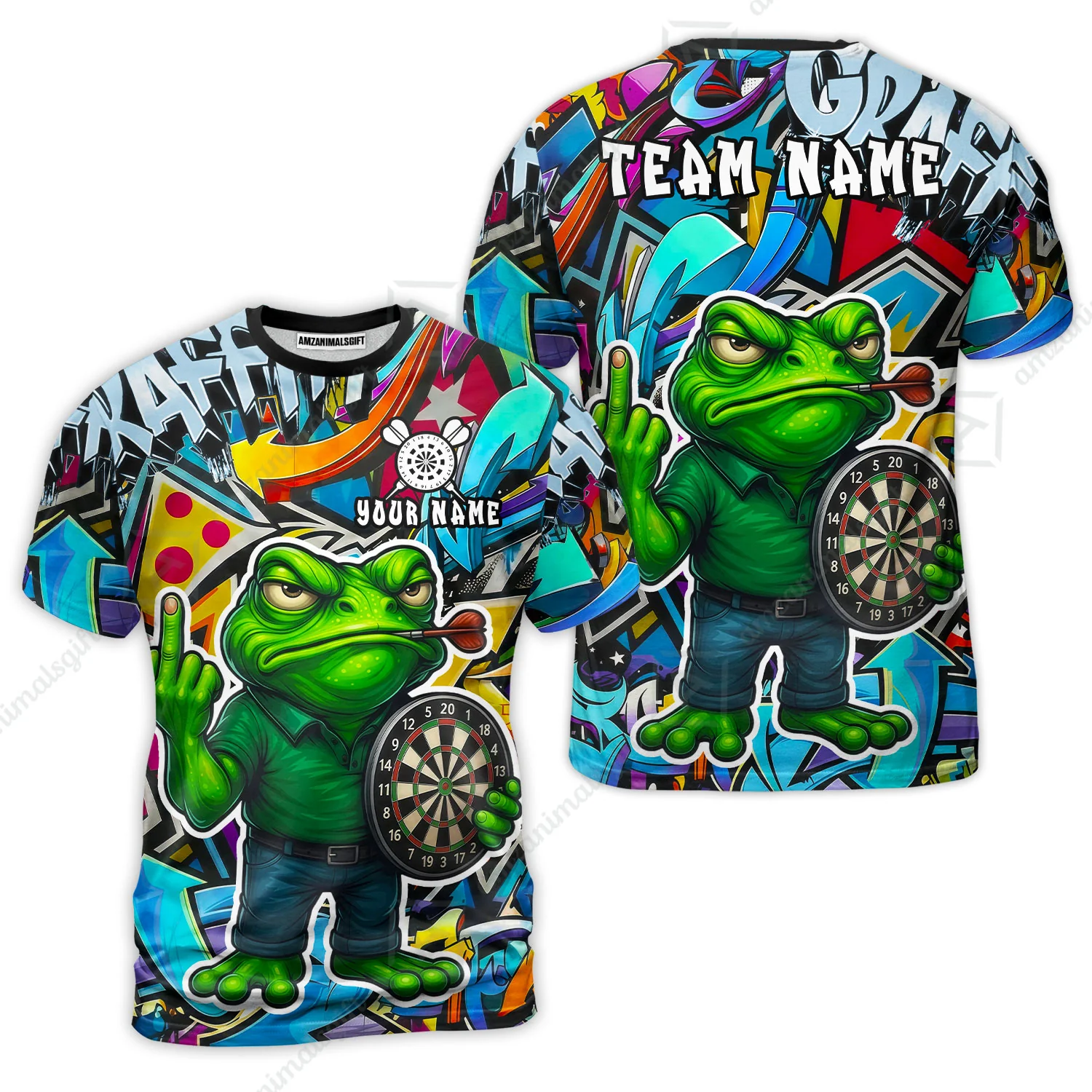 Custom Darts Team Uniform Jersey Darts, Cartoon Offended Frog Dartboard Unisex Polo Shirts, Darts Player Uniform, Personalized Name And Team Name - Image 6