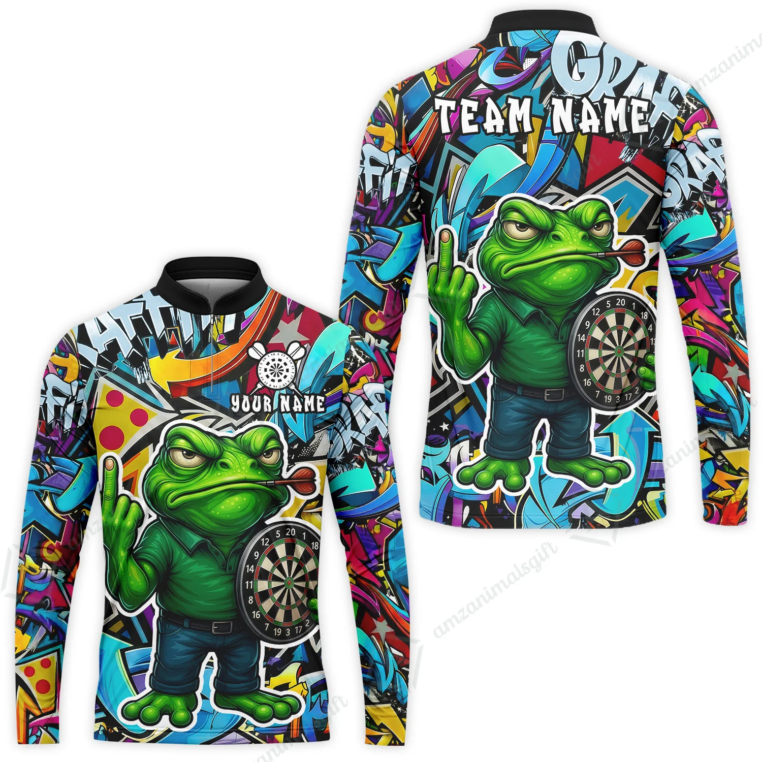 Custom Darts Team Uniform Jersey Darts, Cartoon Offended Frog Dartboard Unisex Polo Shirts, Darts Player Uniform, Personalized Name And Team Name - Image 9