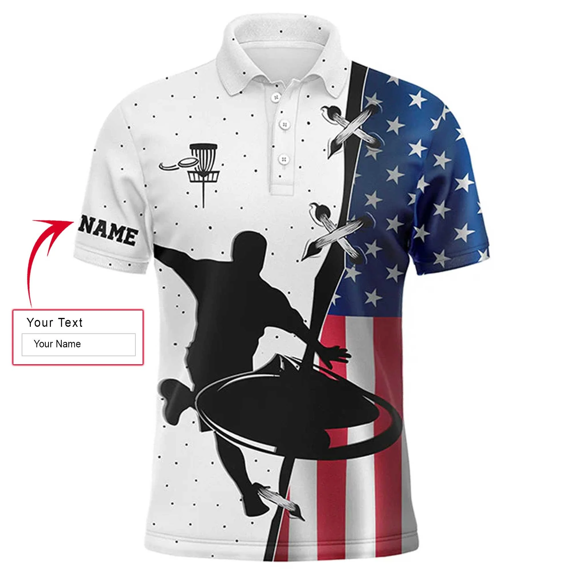 Custom Disc Golf Long Sleeve Men Polo Shirt - Custom Name American Flag Apparel - Personalized Gift For Men, Disc Golf Lover - Image 3