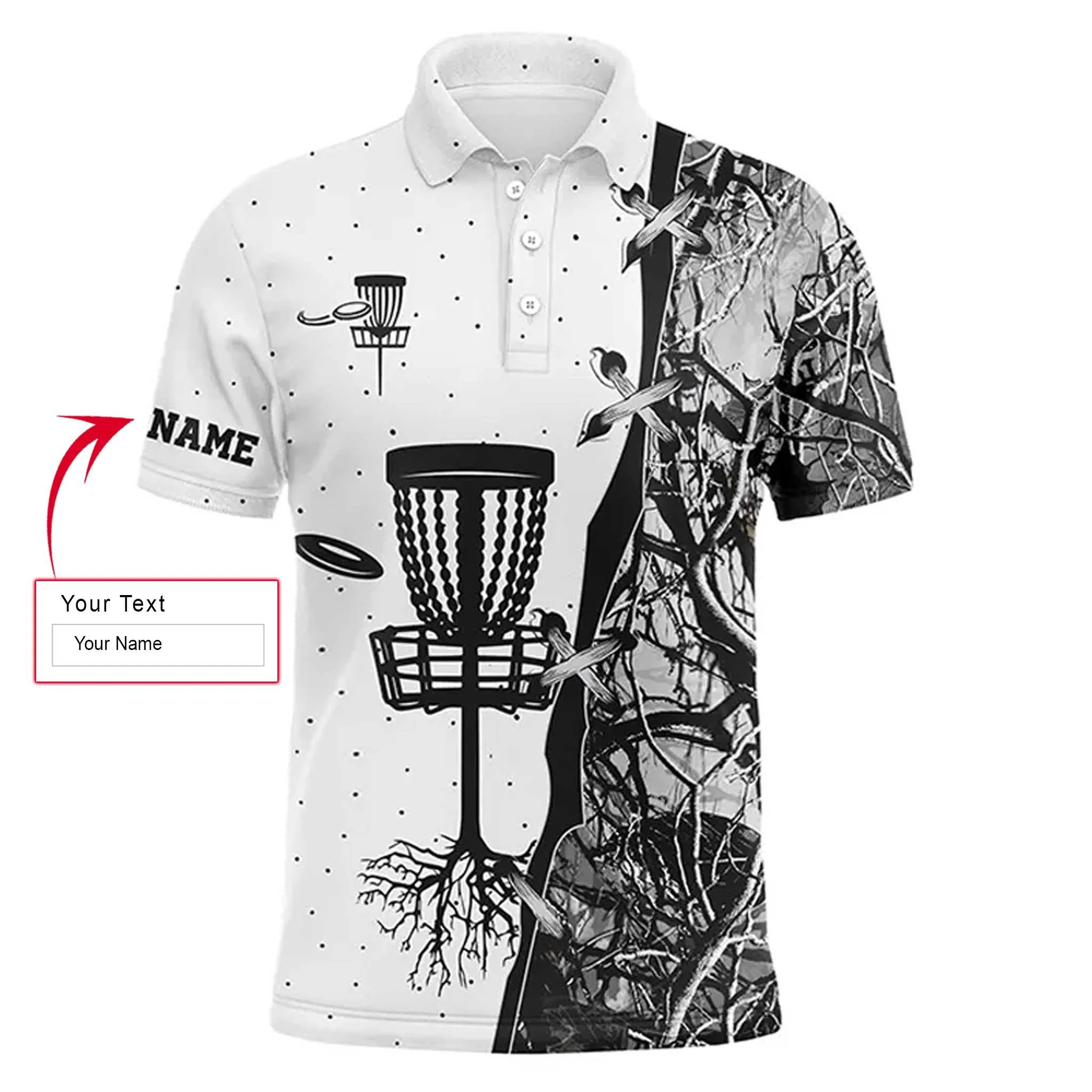 Custom Disc Golf Long Sleeve Men Polo Shirt -  Custom Name Blue Black Camo Disc Golf Basket Apparel Men Polo Shirt For Men, Disc Golf Lover - Image 4