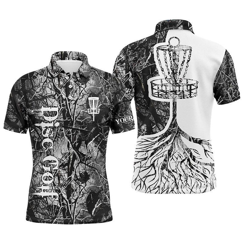 Custom Disc Golf Long Sleeve Men Polo Shirt- Custom Name Gray Camo Disc Golf Basket Apparel - Best Gift For Men, Disc Golf Lover - Image 4