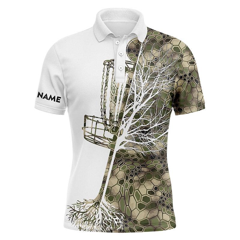 Custom Disc Golf Long Sleeve Men Polo Shirt - Funny Custom Name Green Camo Disc Golf Basket -Personalized Gift For Disc Golf Lover - Image 4