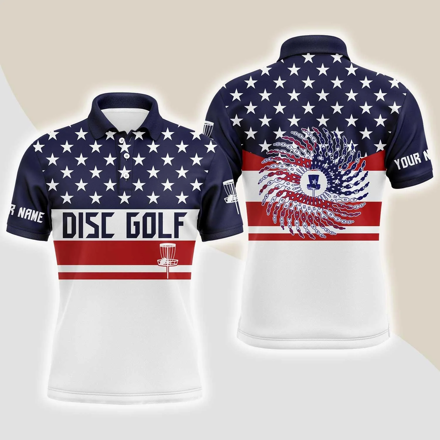 Custom Disc Golf Men Polo Shirt - Custom Name American Flag Patriot Apparel Men Polo Shirt - Perfect Polo Shirt For Men, Disc Golf Lover