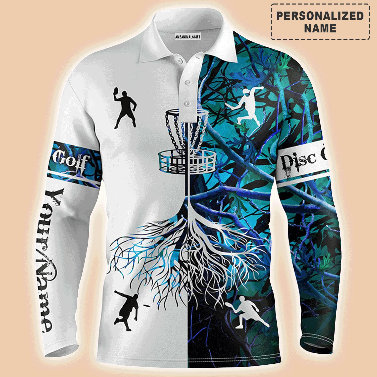 Custom Disc Golf Men Polo Shirt, Custom Name Blue Camo Disc Golf Team Basket Apparel - Personalized Sports Gift For Men, Golf Lover - Image 3