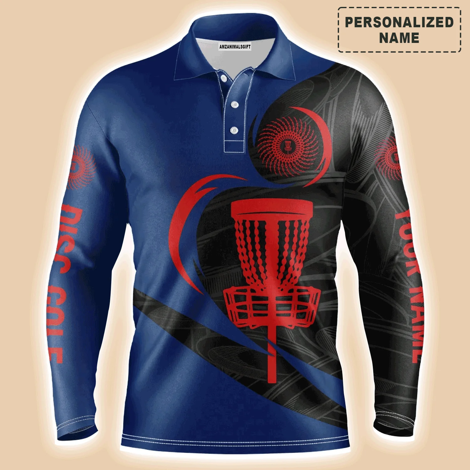 Custom Disc Golf Men Polo Shirt - Custom Name Disc Golf Red Basket Apparel Men Polo Shirt - Perfect Polo Shirt For Men, Disc Golf Lover - Image 3