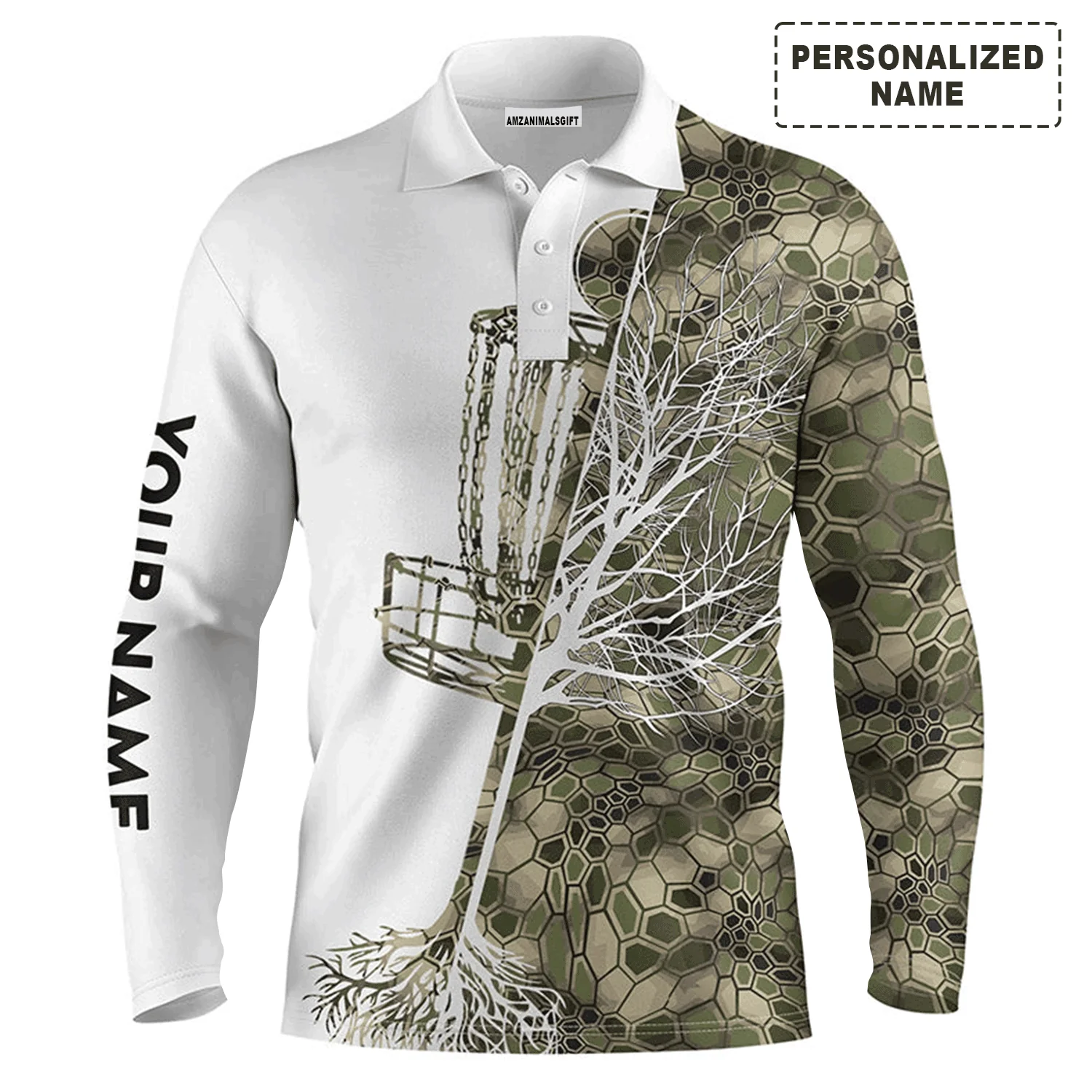 Custom Disc Golf Men Polo Shirt - Custom Name Green Camo Disc Golf Basket Apparel - Personalized Gift For Golf Lover, Men, Husband, Team, Boyfriend - Image 4