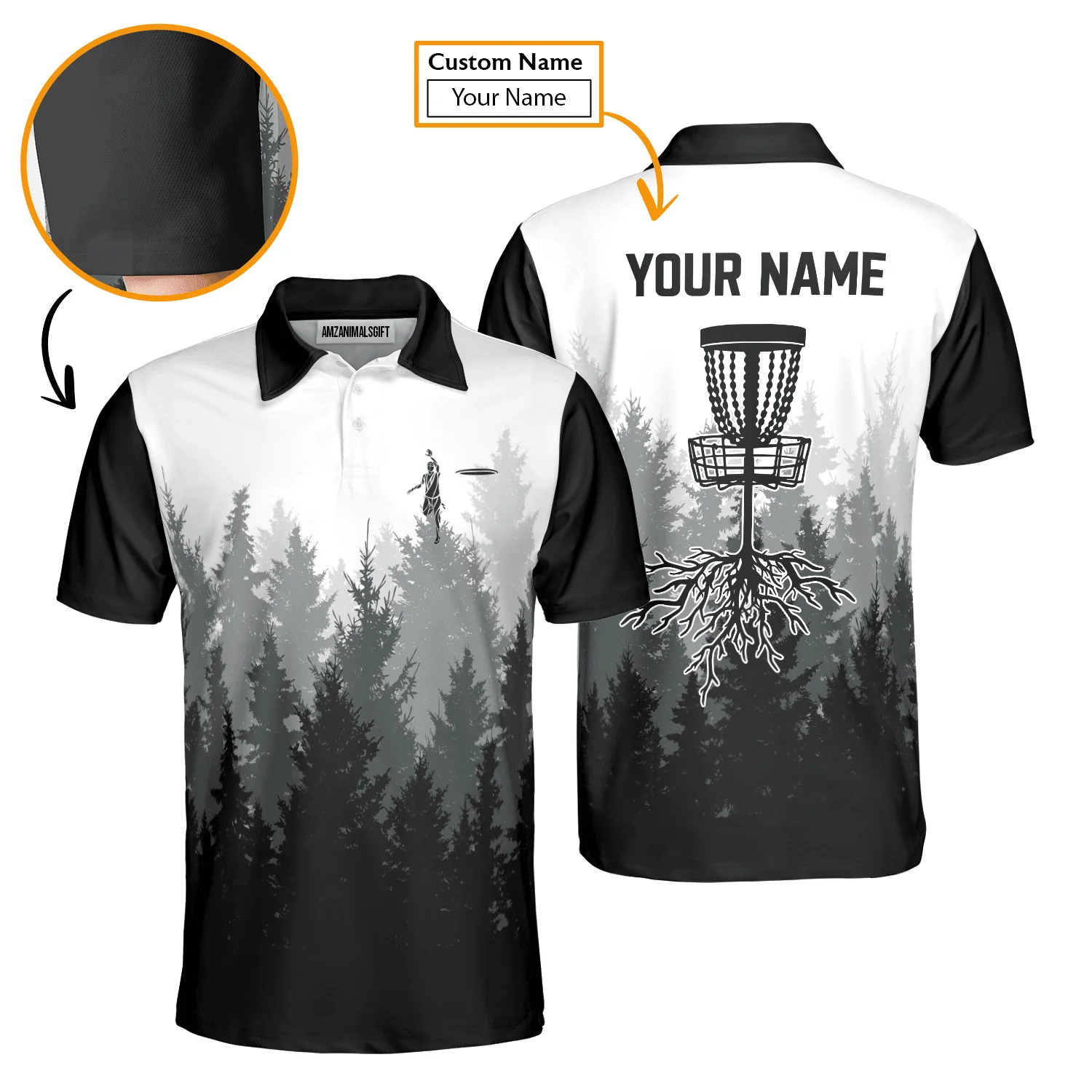 Custom Disc Golf Men Polo Shirt - Disc Golf Basket Hole In The Woods Custom Name Multicolor Apparel - Personalized Gift For Disc Golf Lover, Men, Husband, Team