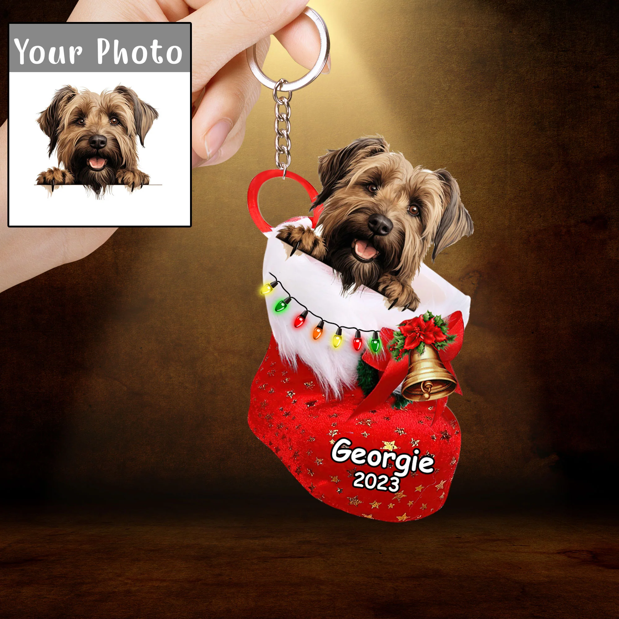 Custom Dog Acrylic Christmas Ornament, Personalized Briard Dog In Stocking Christmas Acrylic Ornament for Dog Lover, New Year - Image 4