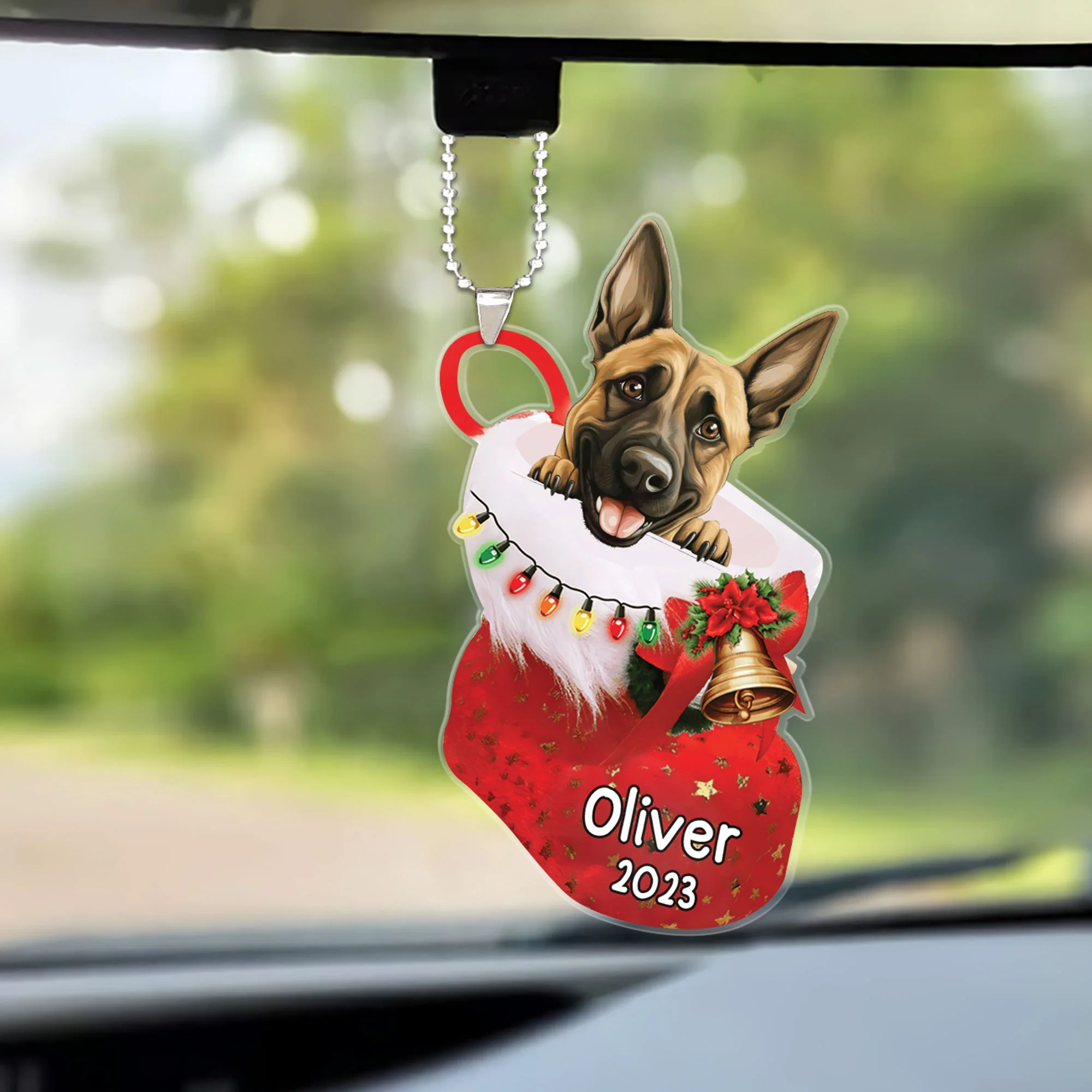 Custom Dog Christmas Car Ornament, Personalized Belgian Malinois in Christmas Stocking Car Ornament for Dog Lover, New Year - Image 2
