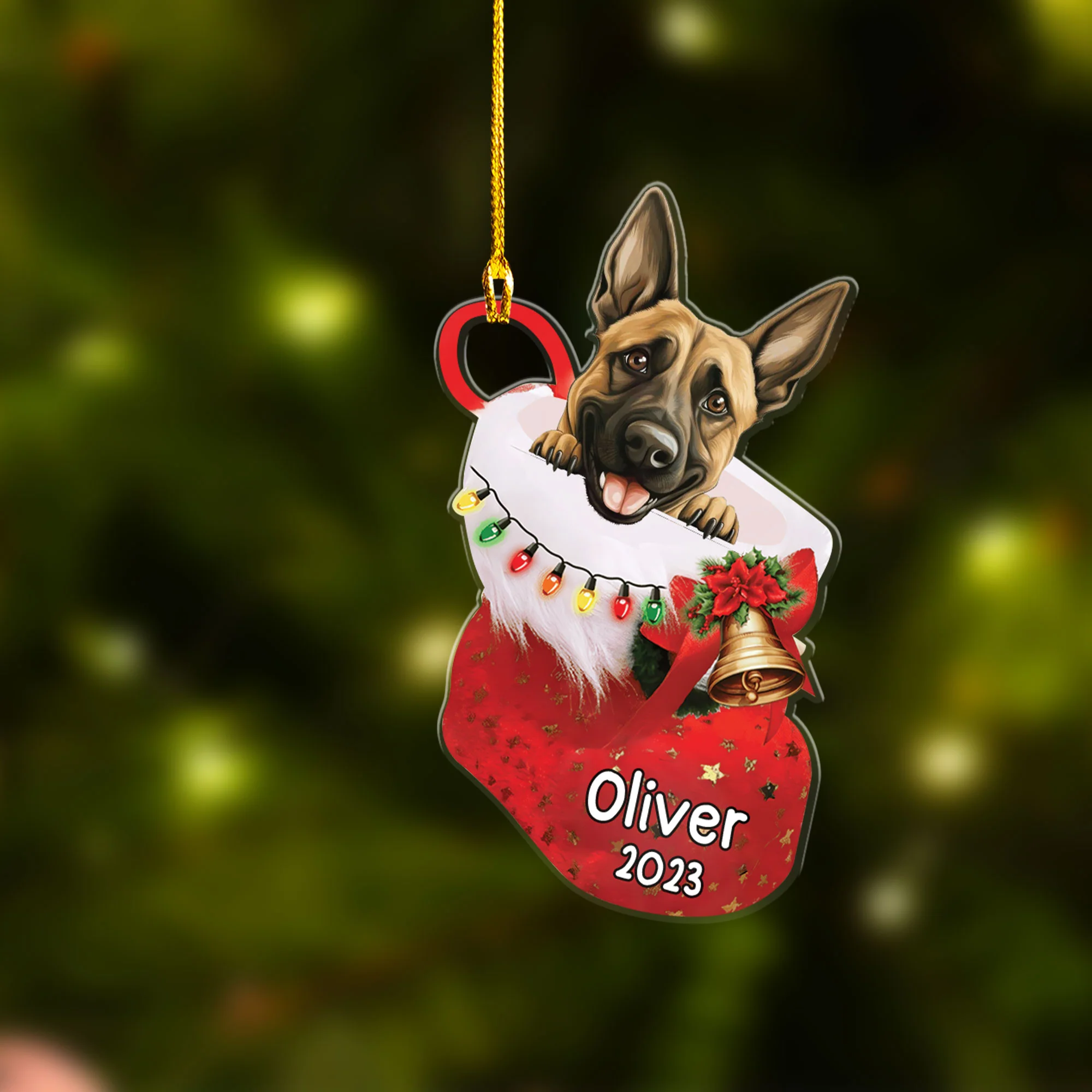 Custom Dog Christmas Car Ornament, Personalized Belgian Malinois in Christmas Stocking Car Ornament for Dog Lover, New Year - Image 4