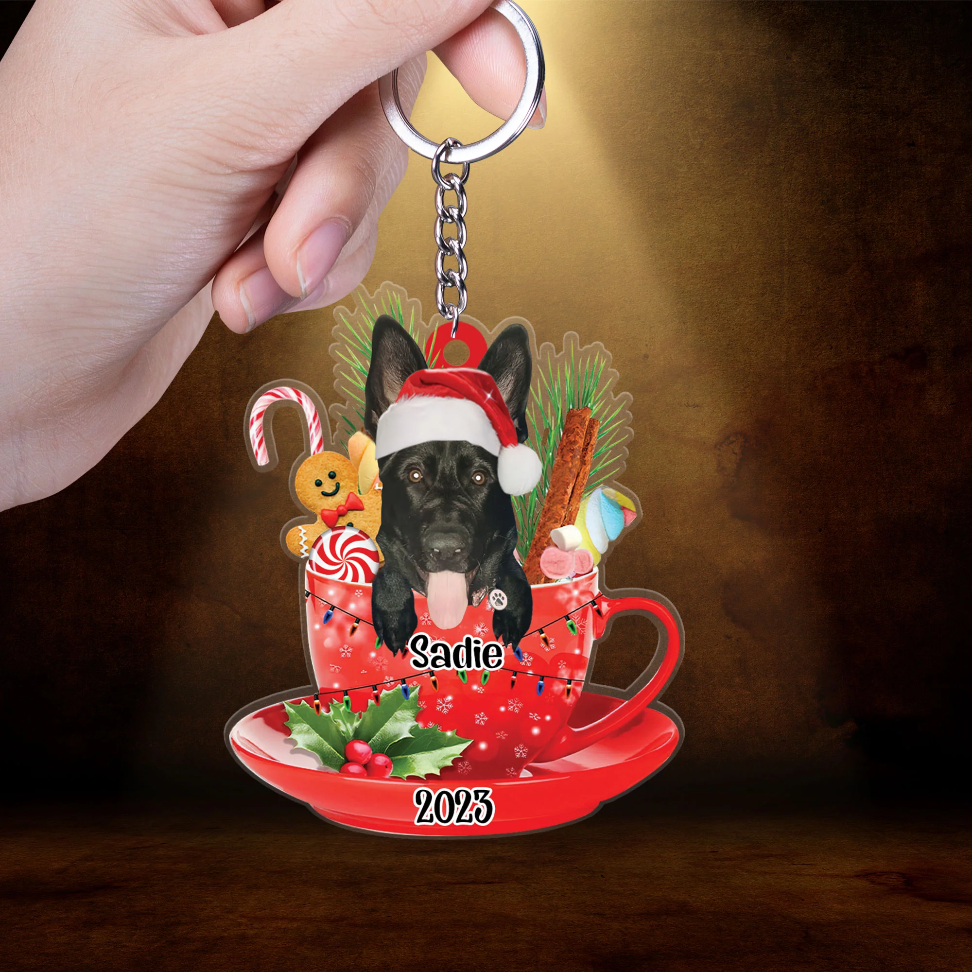 Custom Dog Christmas Car Ornament, Personalized Black German Shepherd In Red Cup Car Ornament for Dog Lover, Christmas, New Year - Image 3