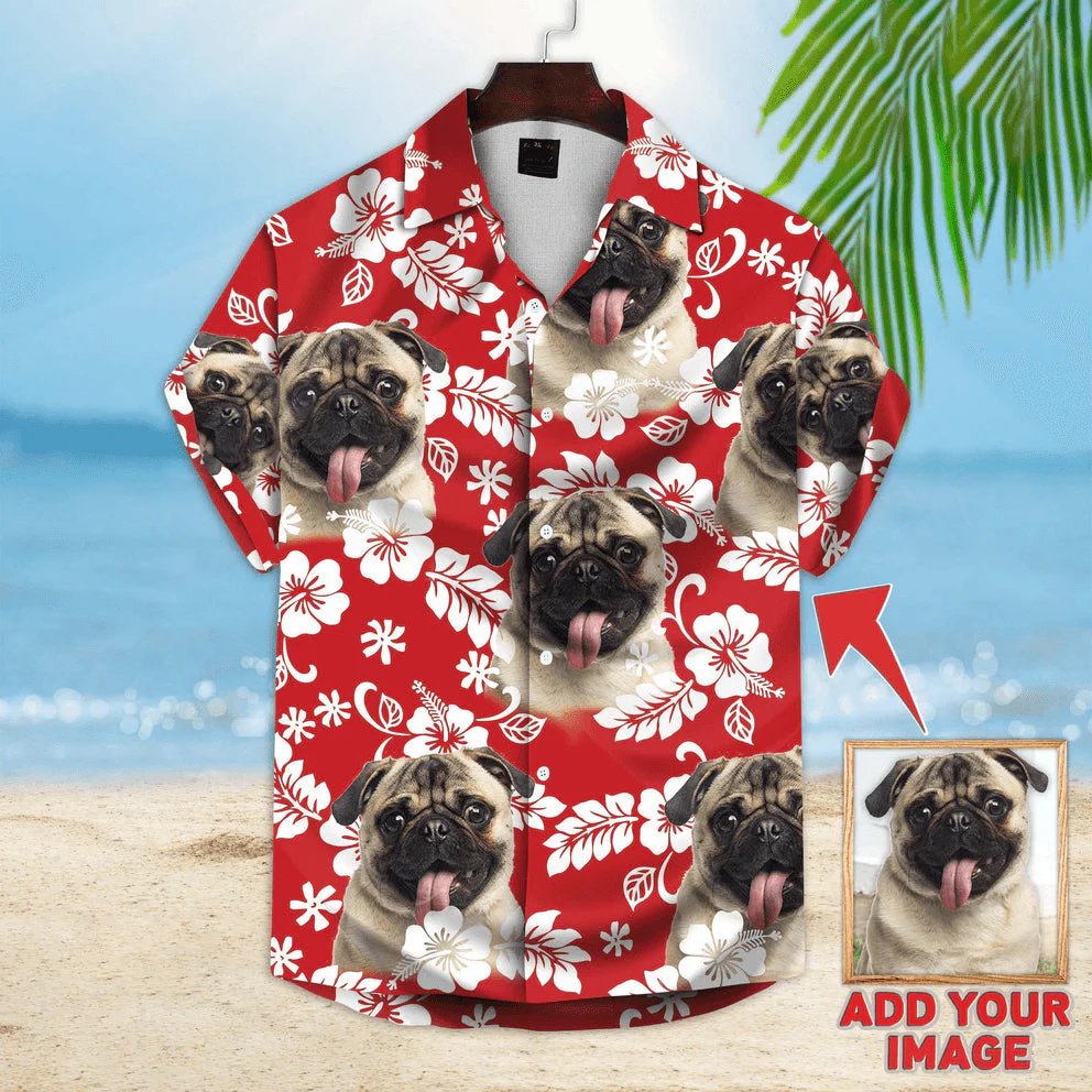 Custom Dog Face Aloha Hawaiian Shirts With Dog Face - Leaves Flowers Pattern Red Color Aloha Shirt - Personalized Hawaiian Shirts & Tops For Men Women - Image 5