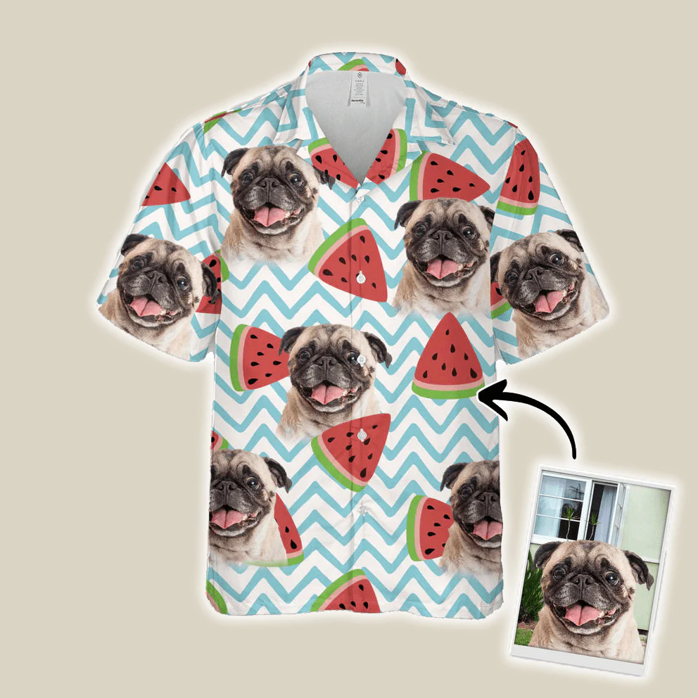 Custom Dog Face On Hawaiian Shirt - Watermelon Pattern White Color Aloha Shirt - Personalized Hawaiian Shirt For Men & Women, Pet Lovers - Image 2